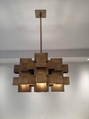 Oversized Cubist Geometric Brass Chandelier