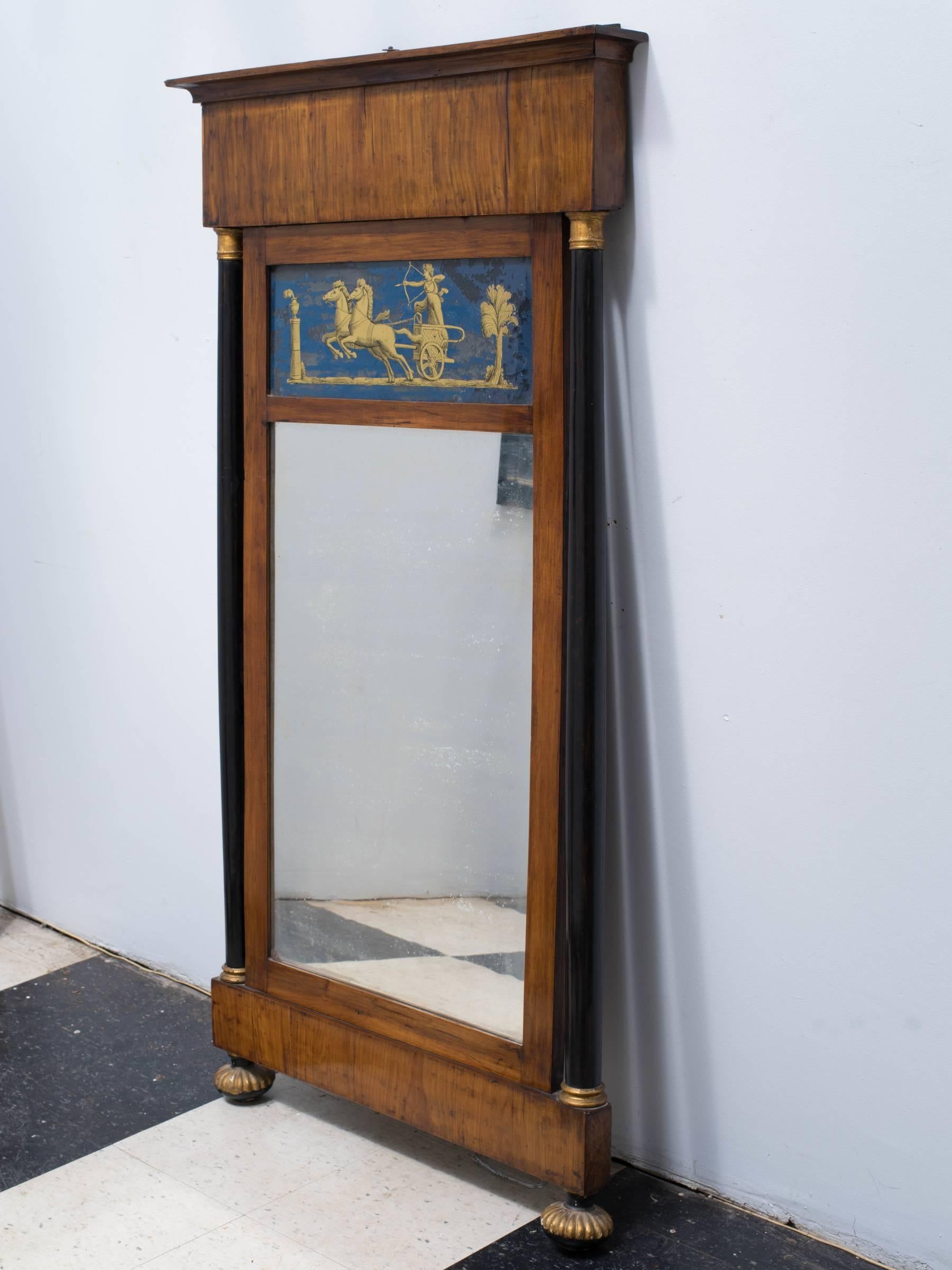 19th Century Classical Mirror with Reverse Painted Scene In Good Condition For Sale In Tarrytown, NY