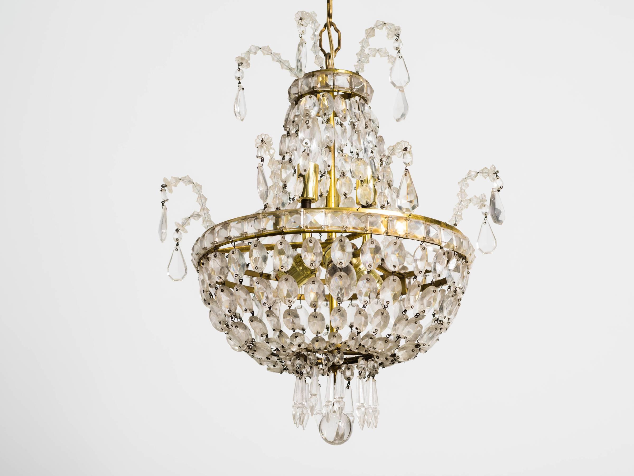 Crystal and Brass Chandelier For Sale 1