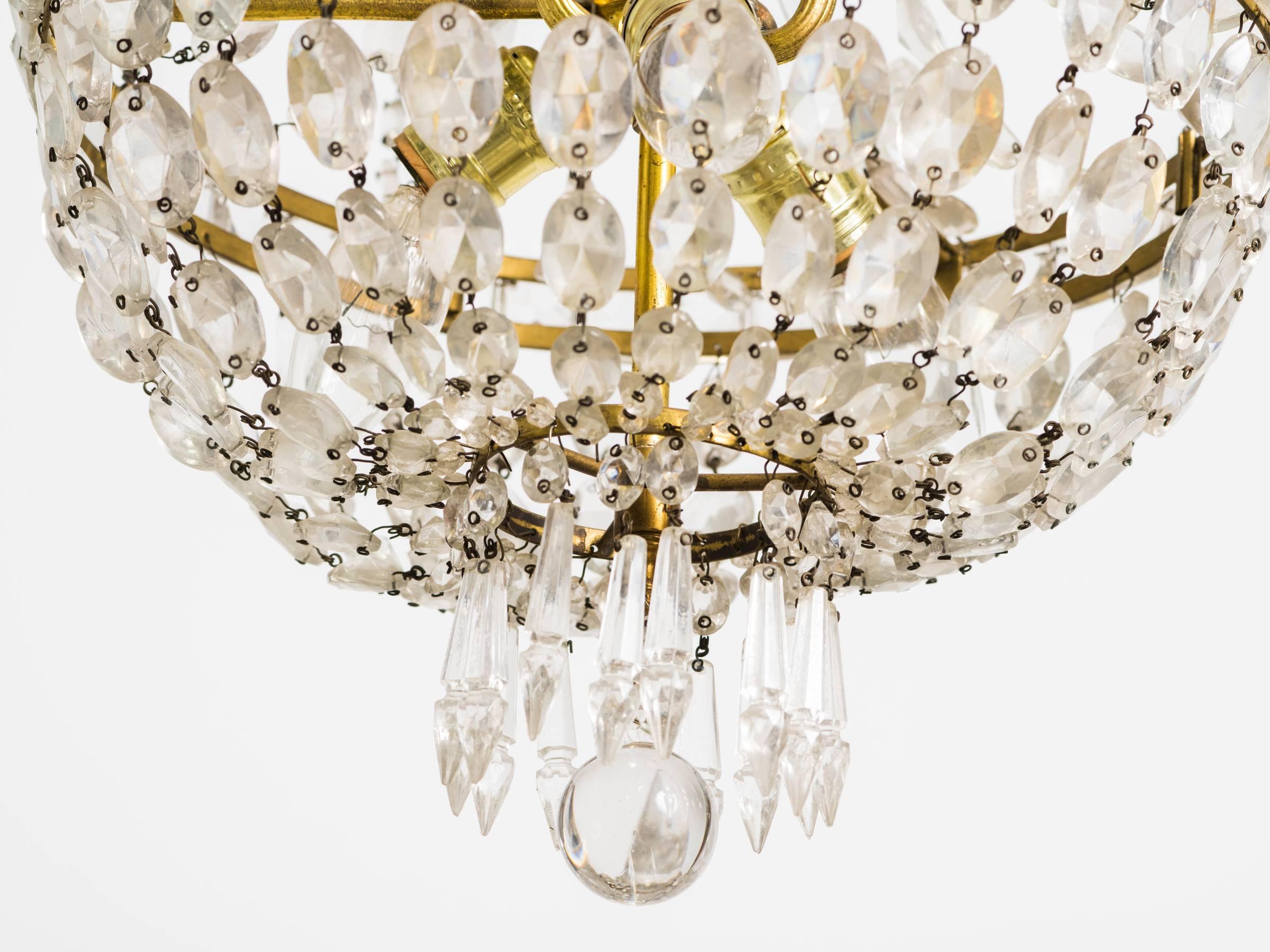 Crystal and Brass Chandelier For Sale 2