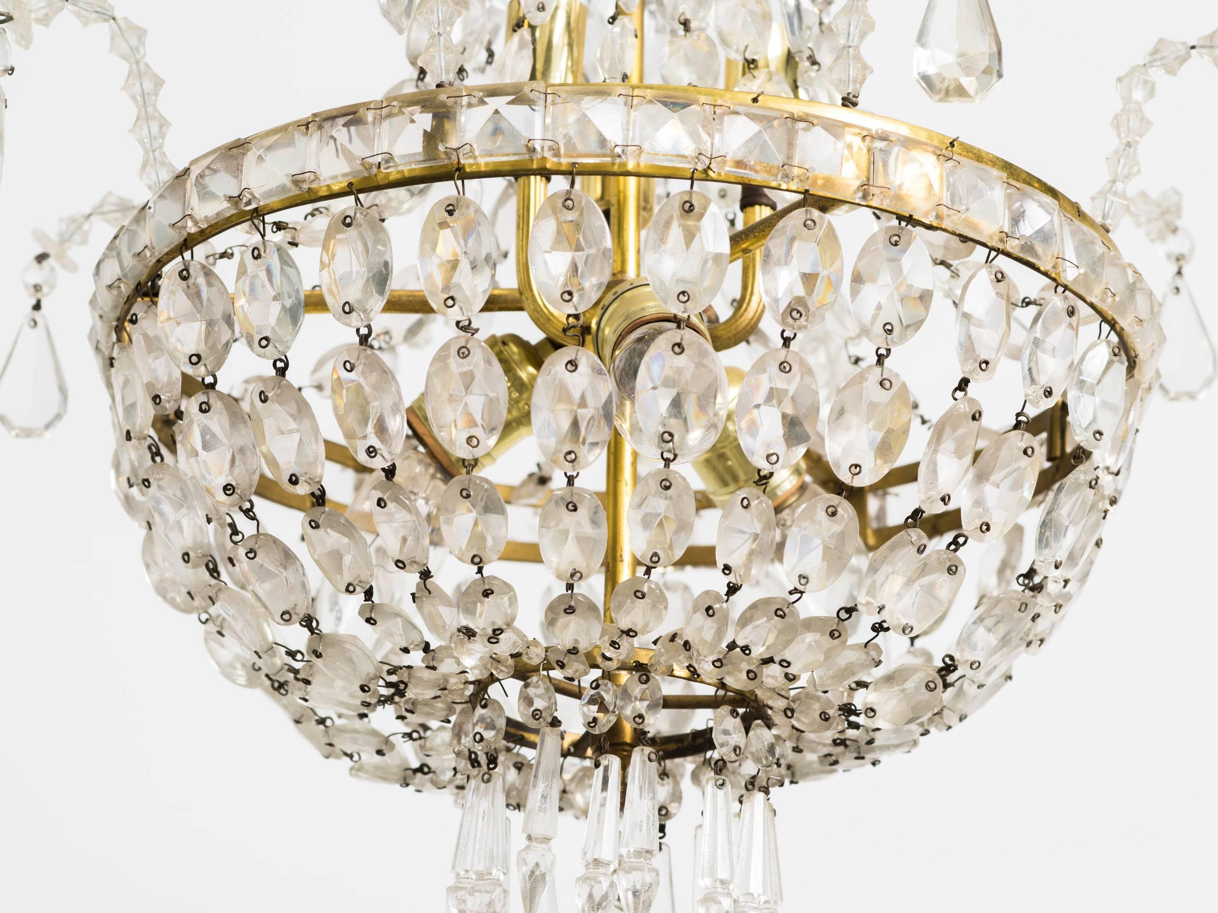 Crystal and Brass Chandelier For Sale 3
