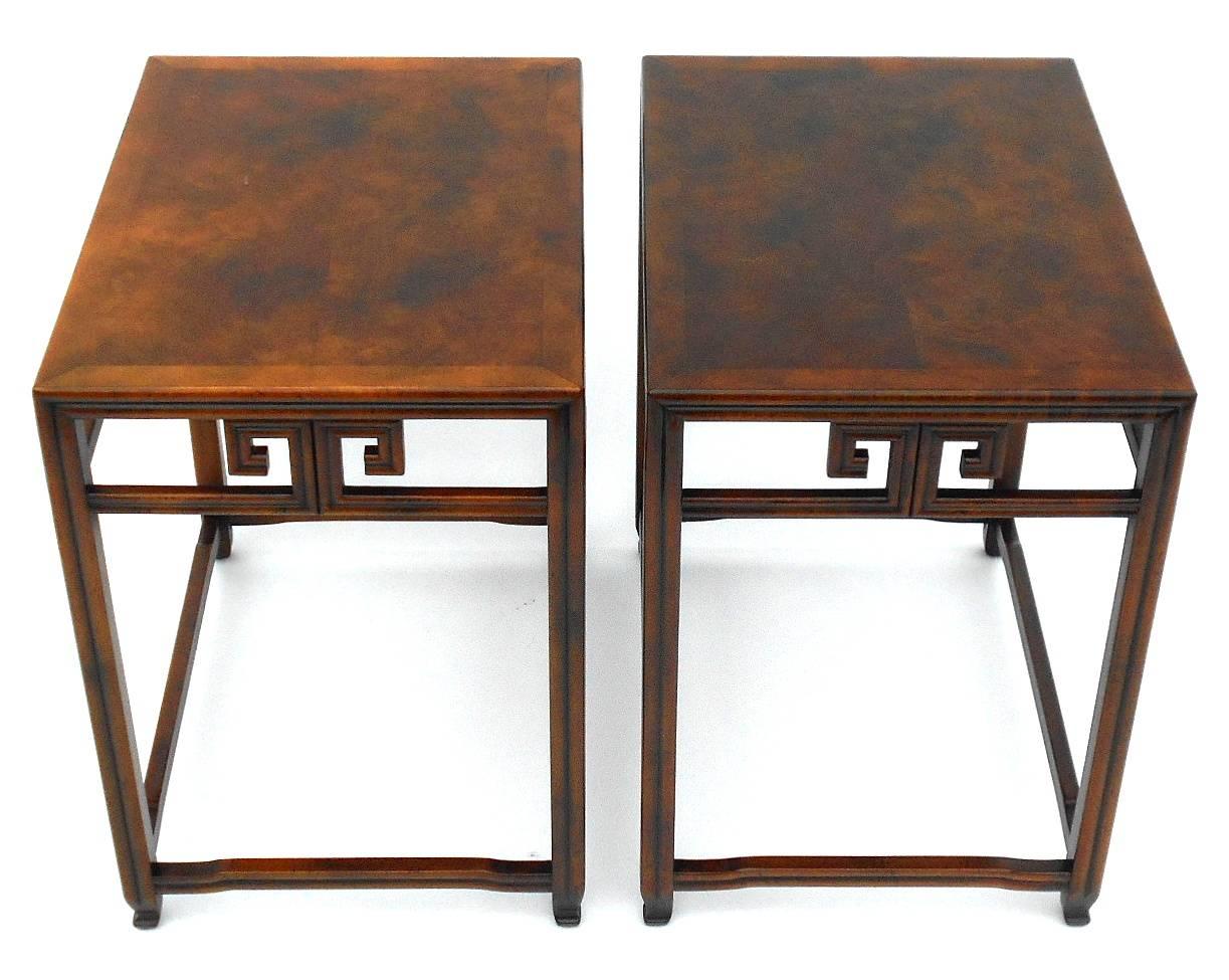 Late 20th Century Pair of Vintage Asian Style Signed Baker Side Tables