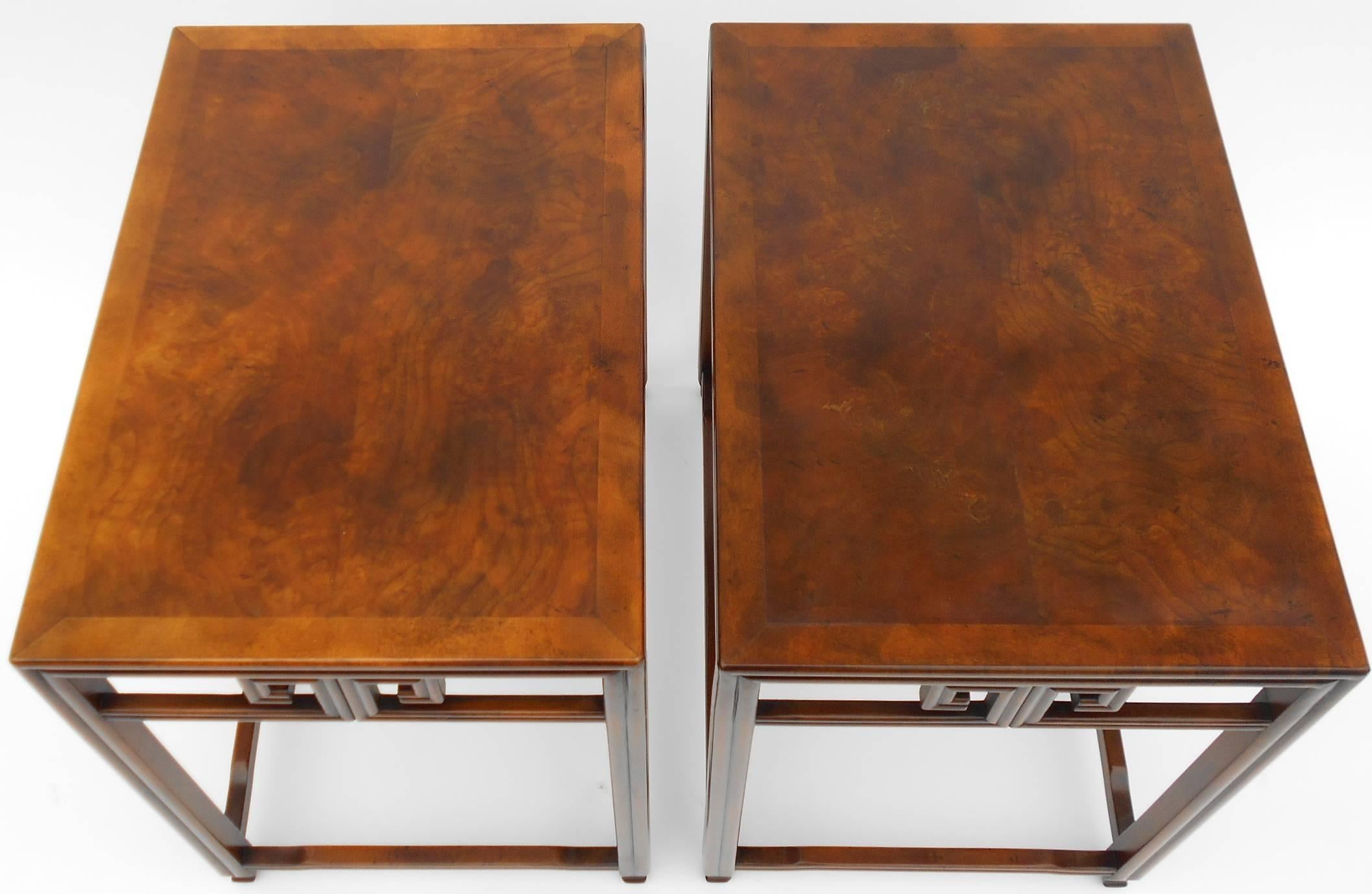 Pair of Vintage Asian Style Signed Baker Side Tables 1