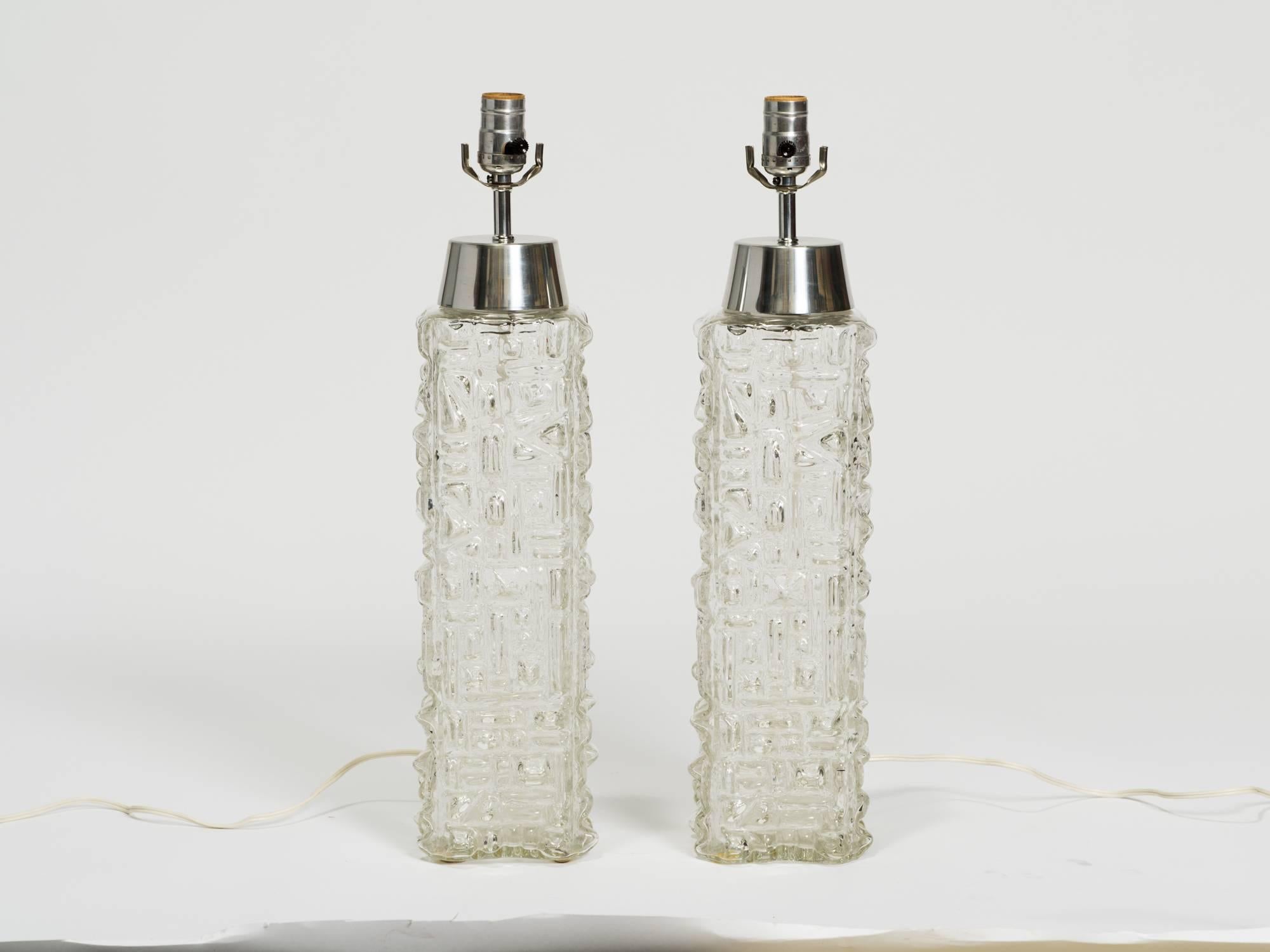 Pair of Scandinavian clear glass table lamps.
