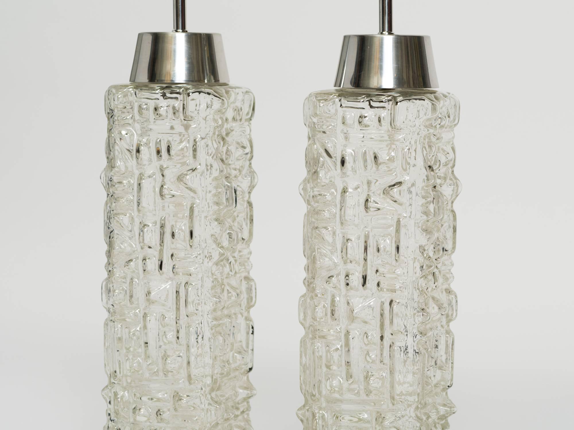 Late 20th Century Pair of Scandinavian Clear Glass Table Lamps