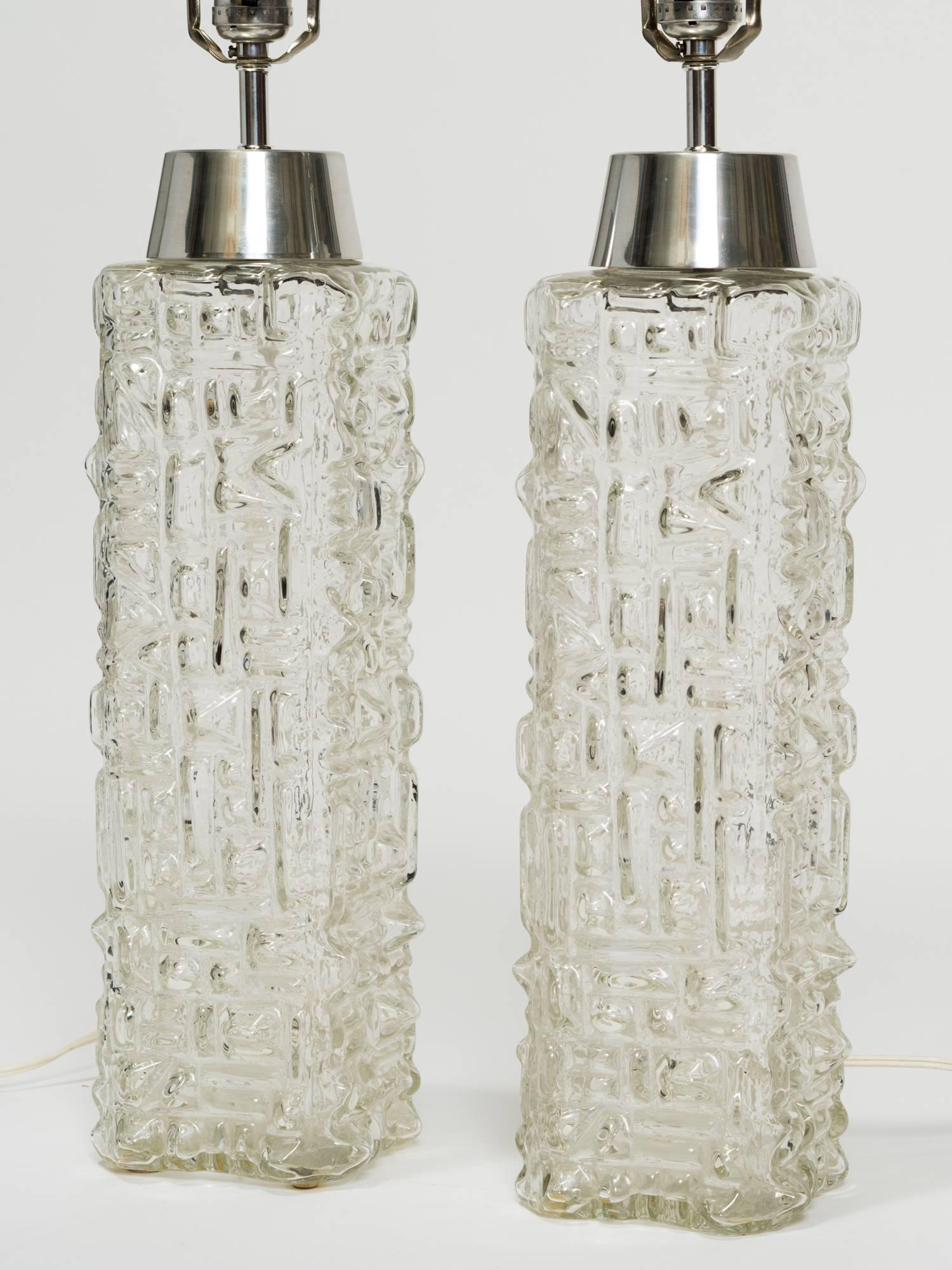 Pair of Scandinavian Clear Glass Table Lamps 1