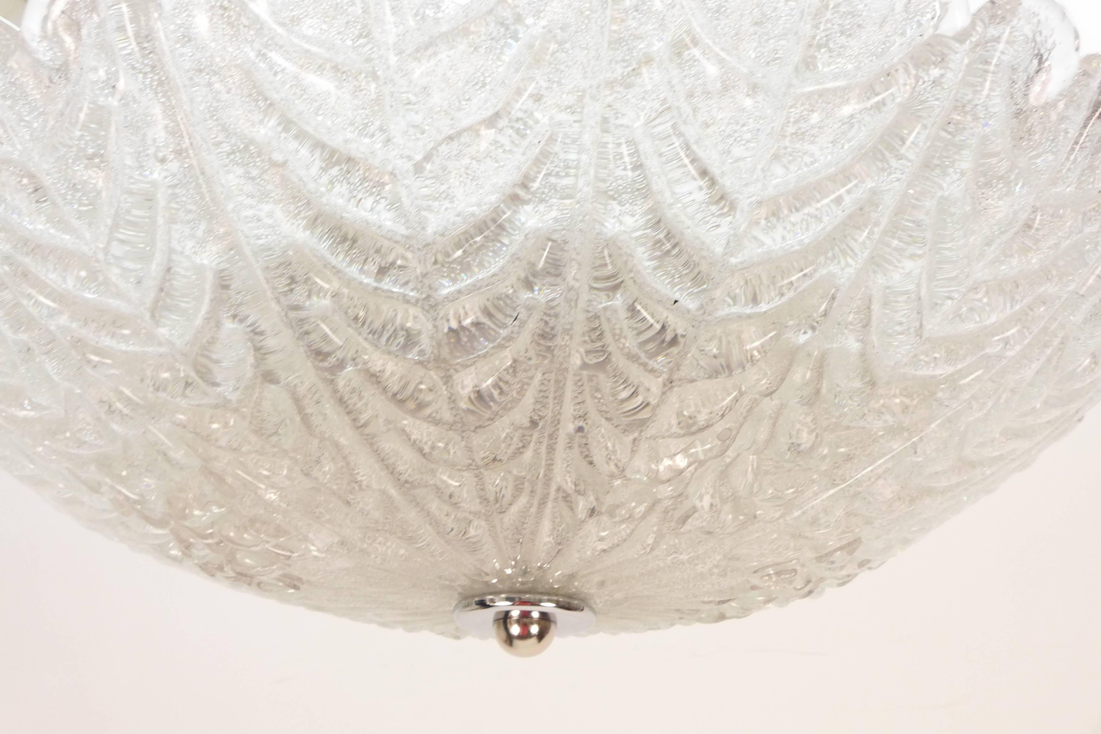 Textured Glass Flush Mount Fixture In Excellent Condition In Tarrytown, NY