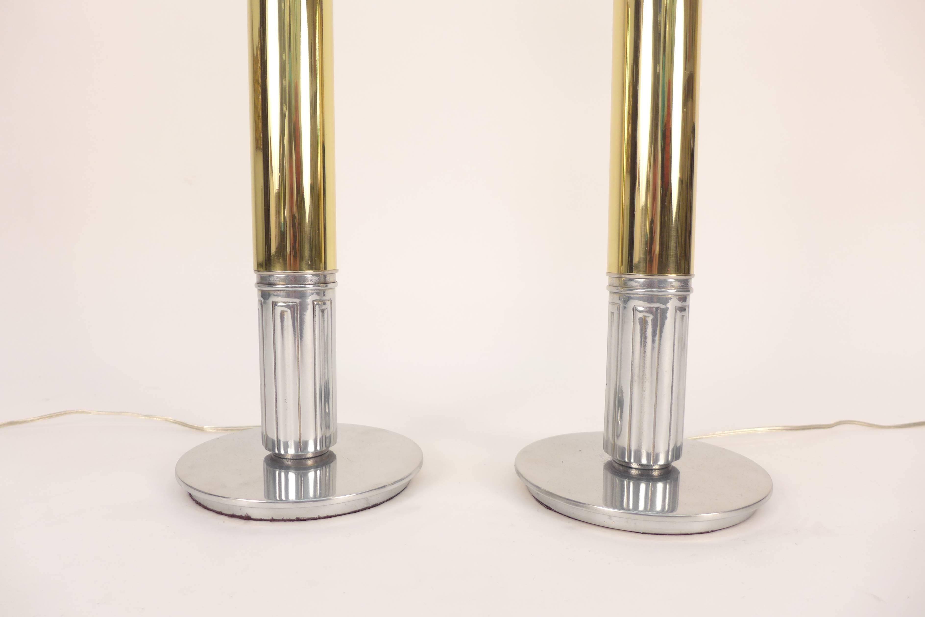 20th Century Gold and Nickel Parzinger Style Table Lamps For Sale