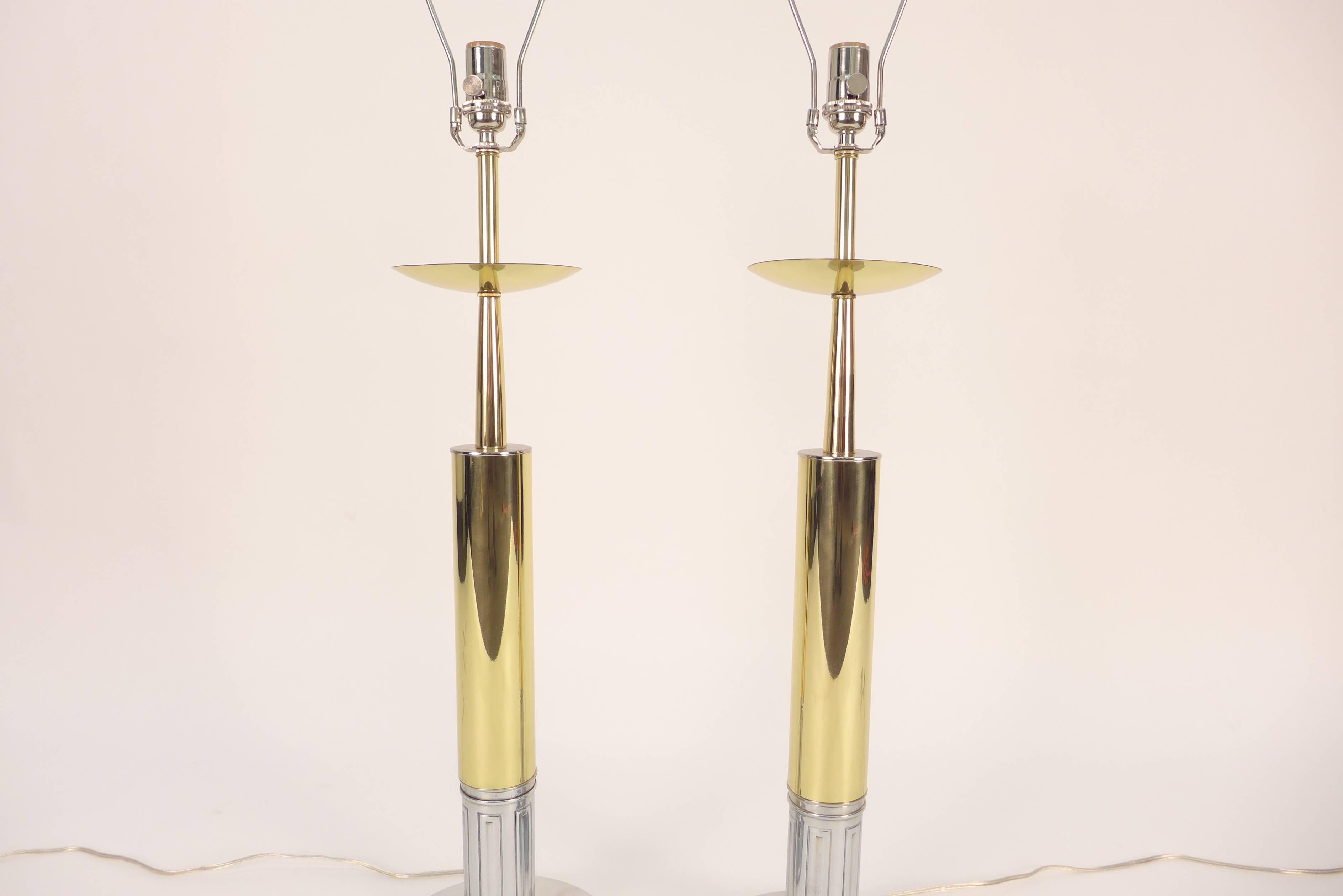 Aluminum Gold and Nickel Parzinger Style Table Lamps For Sale