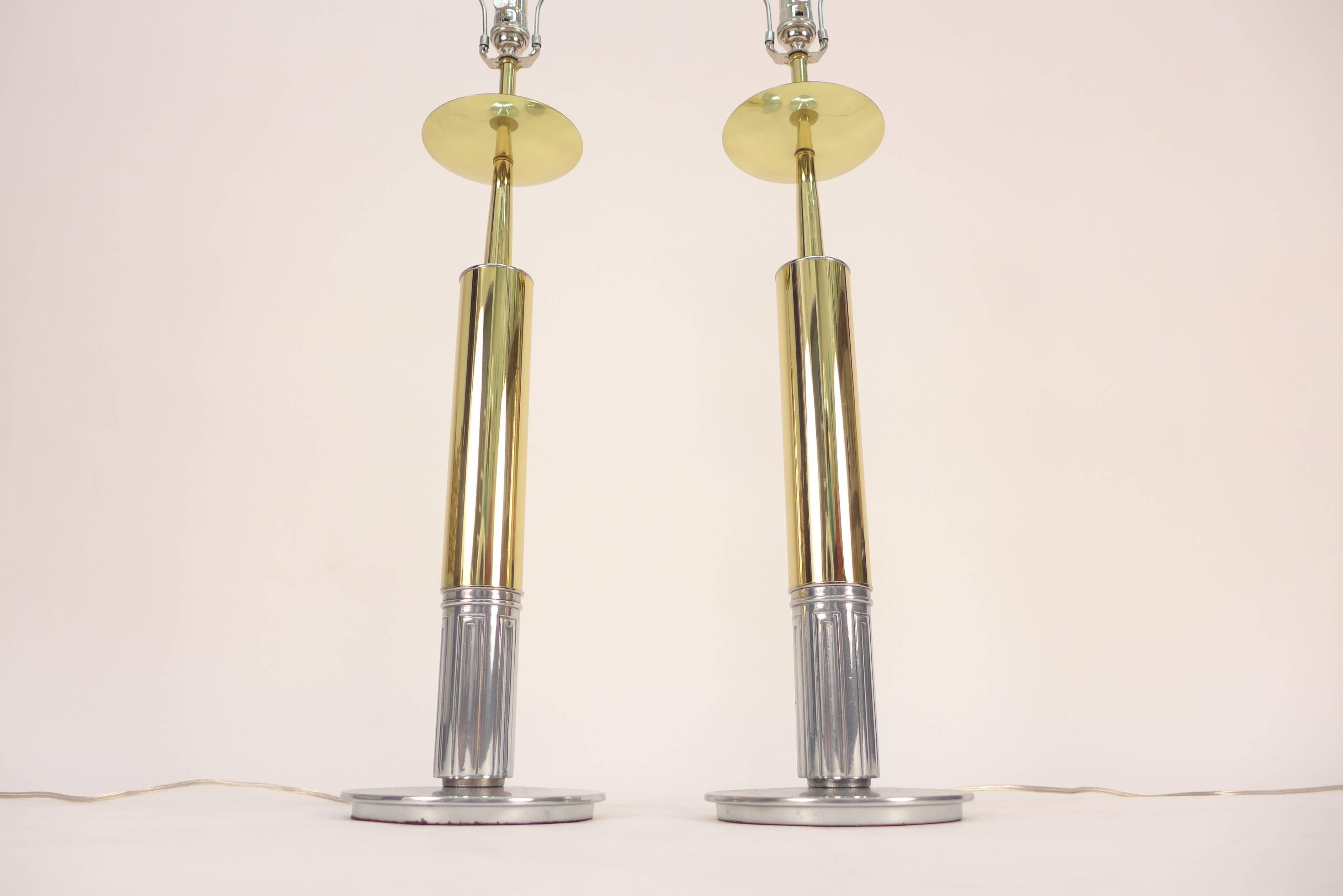 Gold and Nickel Parzinger Style Table Lamps In Good Condition For Sale In Tarrytown, NY