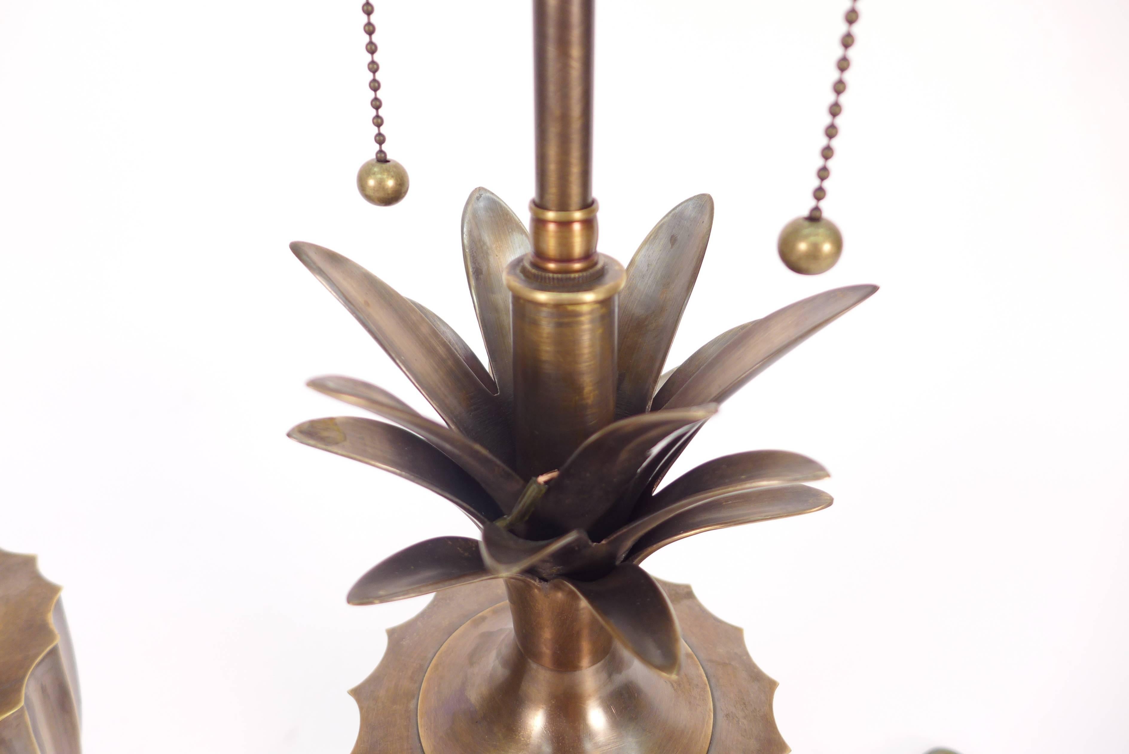 American Patinated Pineapple Fluted Brass Table Lamps