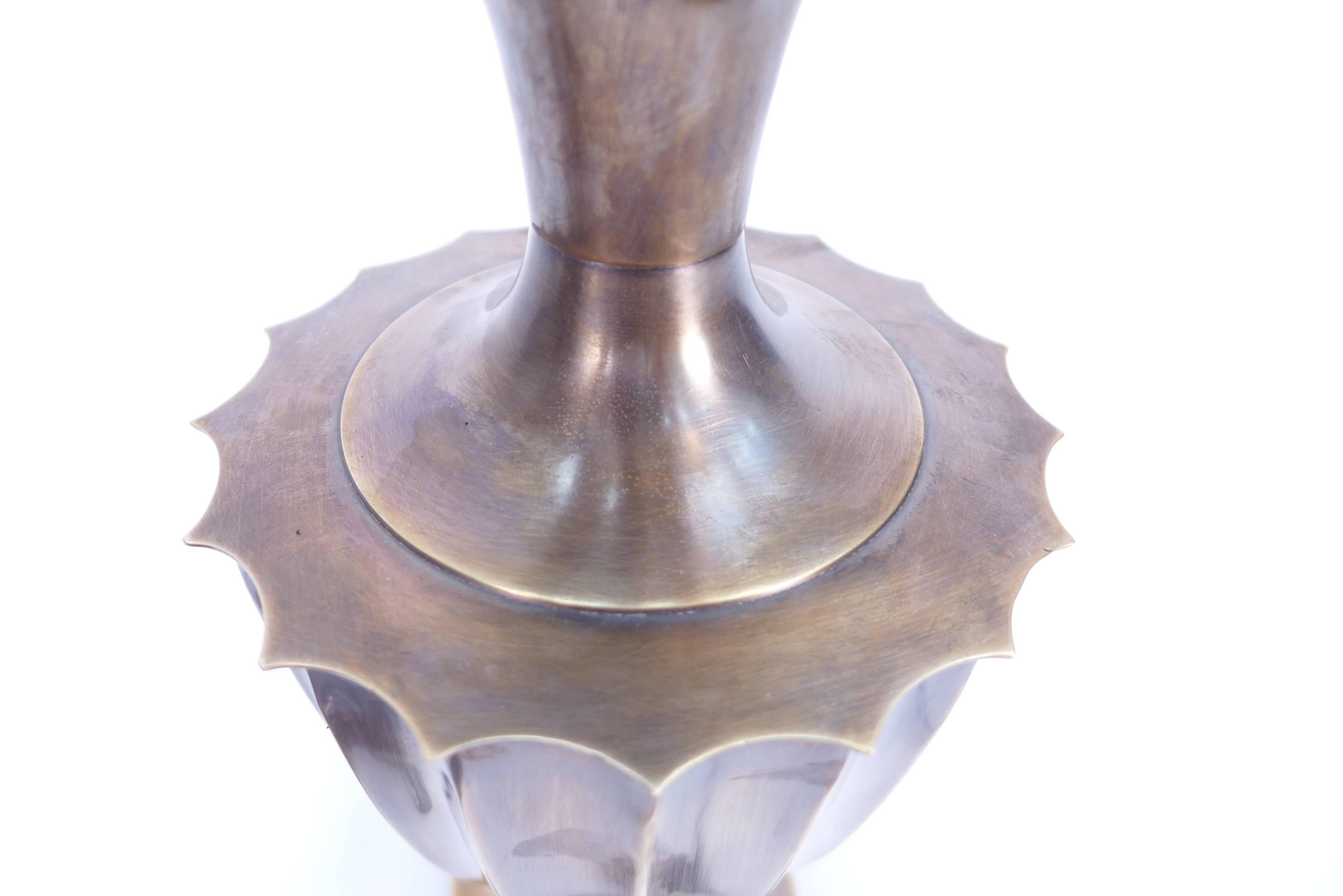 Patinated Pineapple Fluted Brass Table Lamps 2