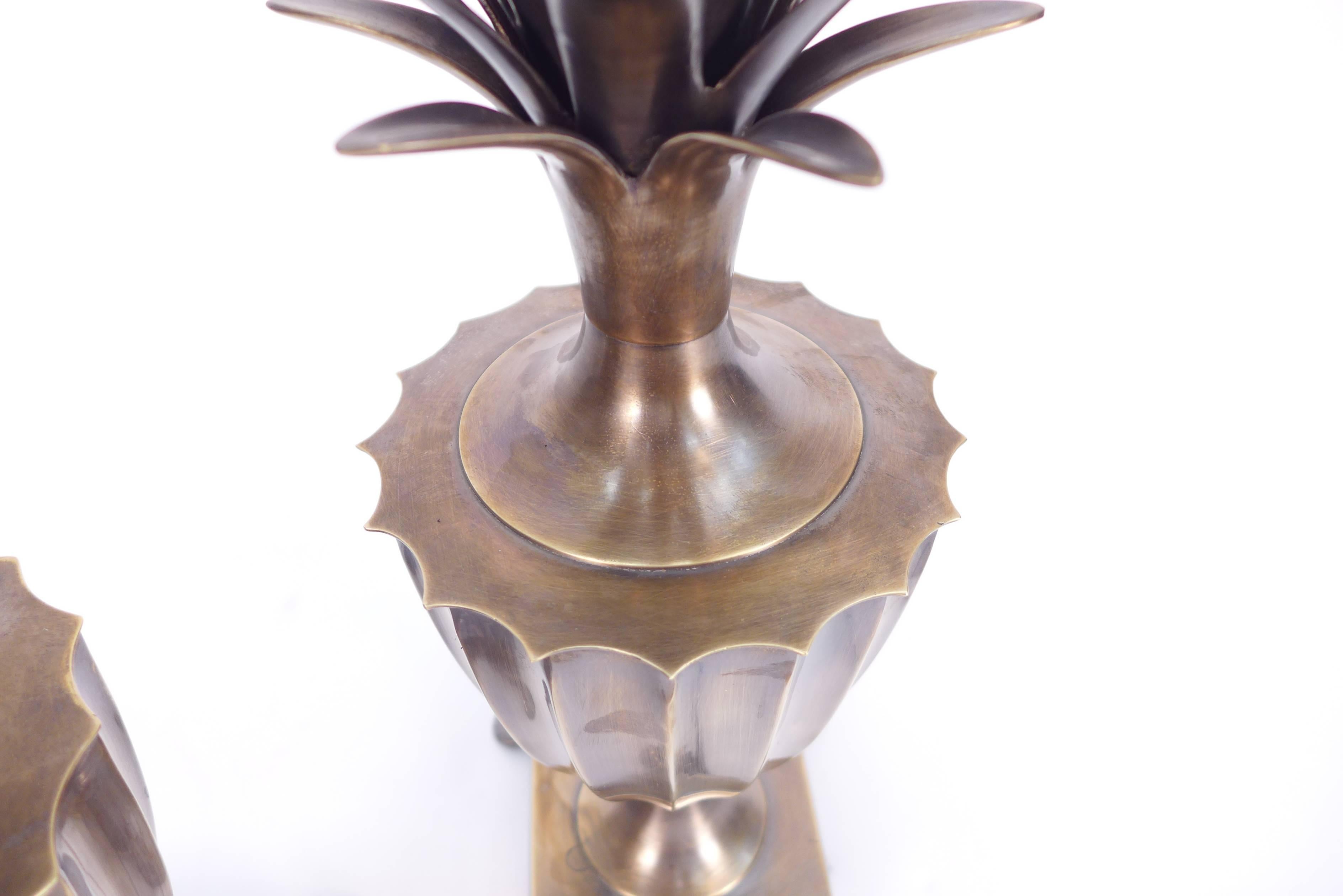 Patinated Pineapple Fluted Brass Table Lamps 3