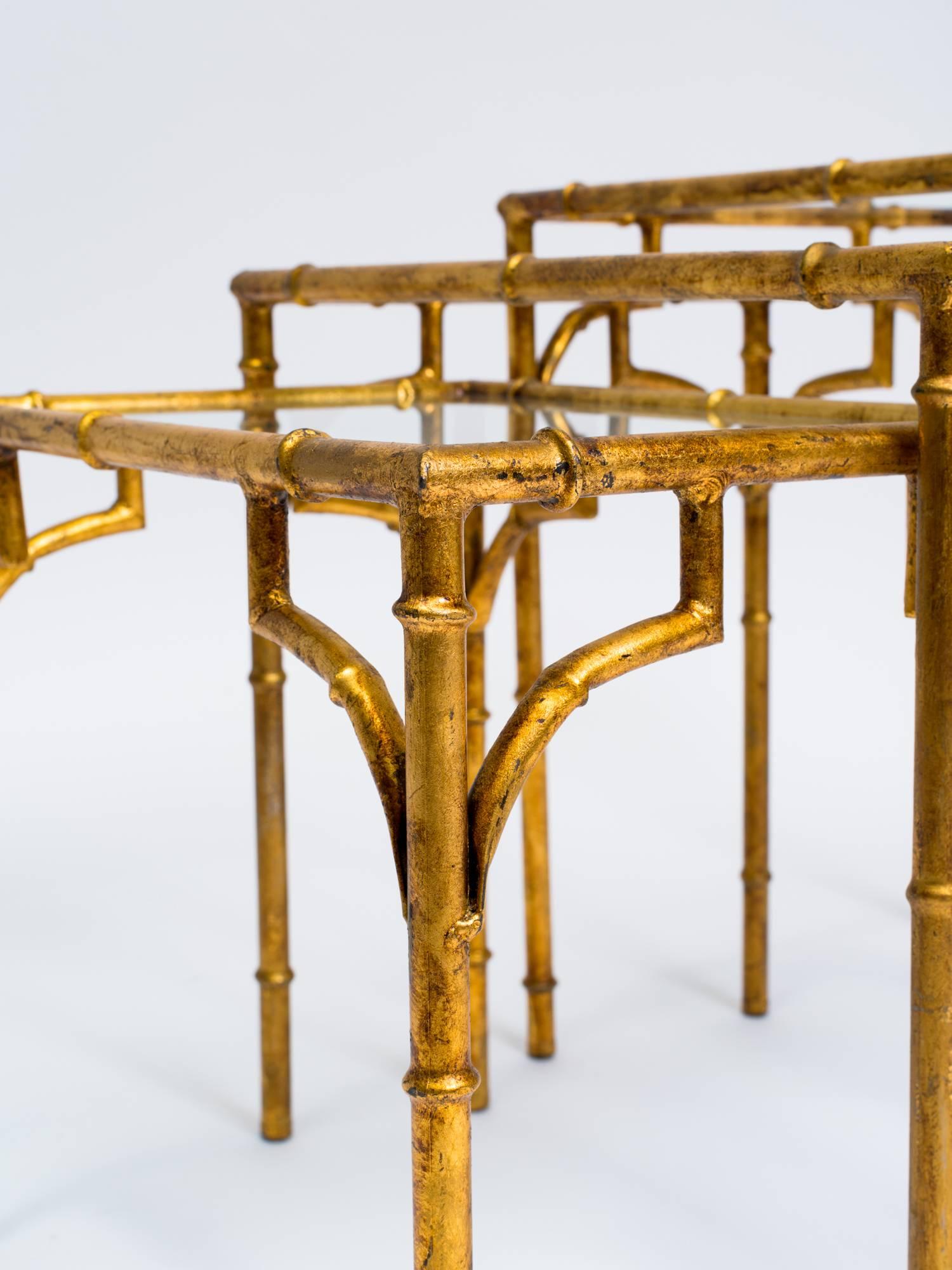 Late 20th Century Set of Italian Faux Bamboo Gilt Metal Nesting Tables