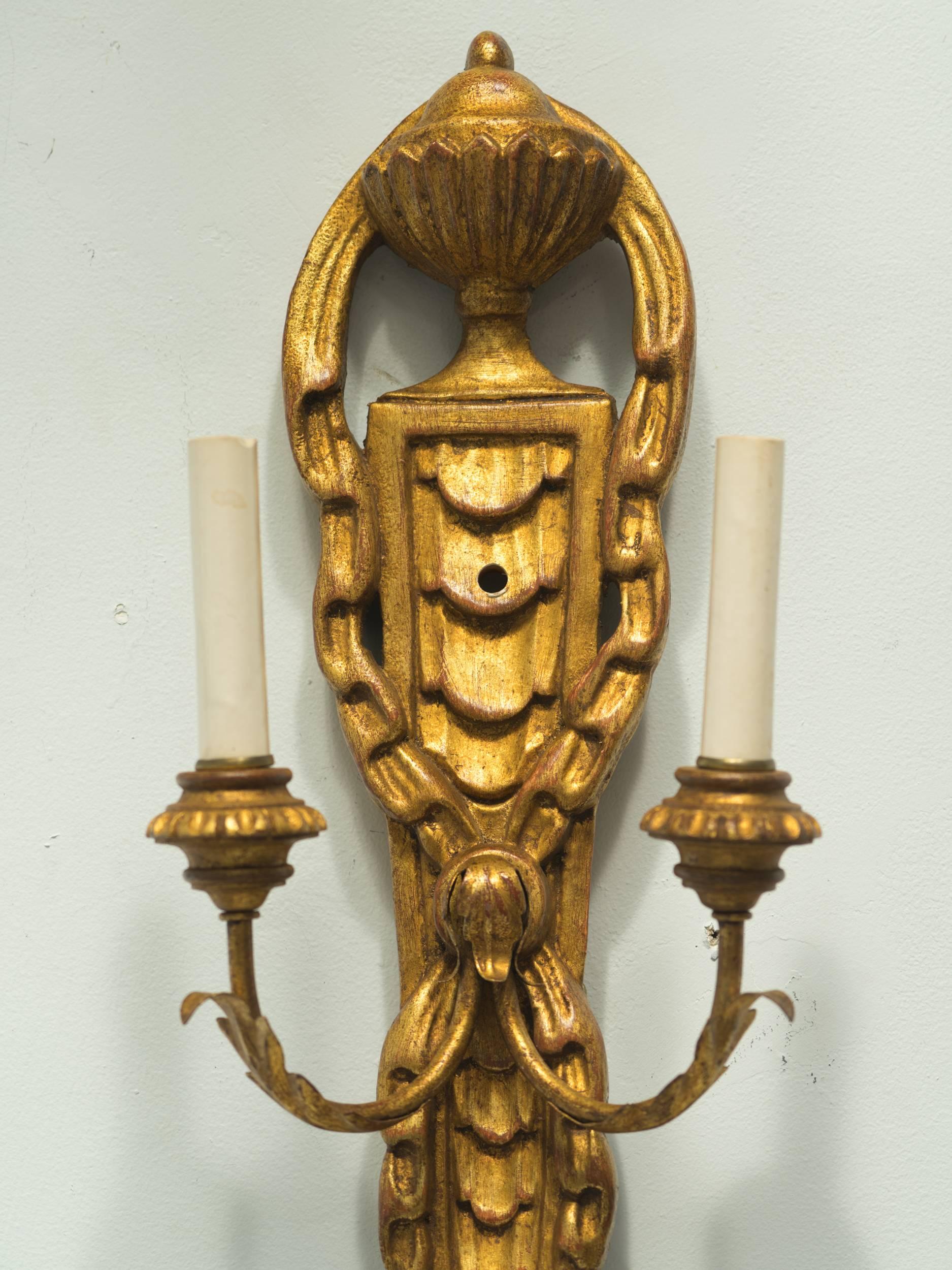 Pair of Italian giltwood wall sconces.