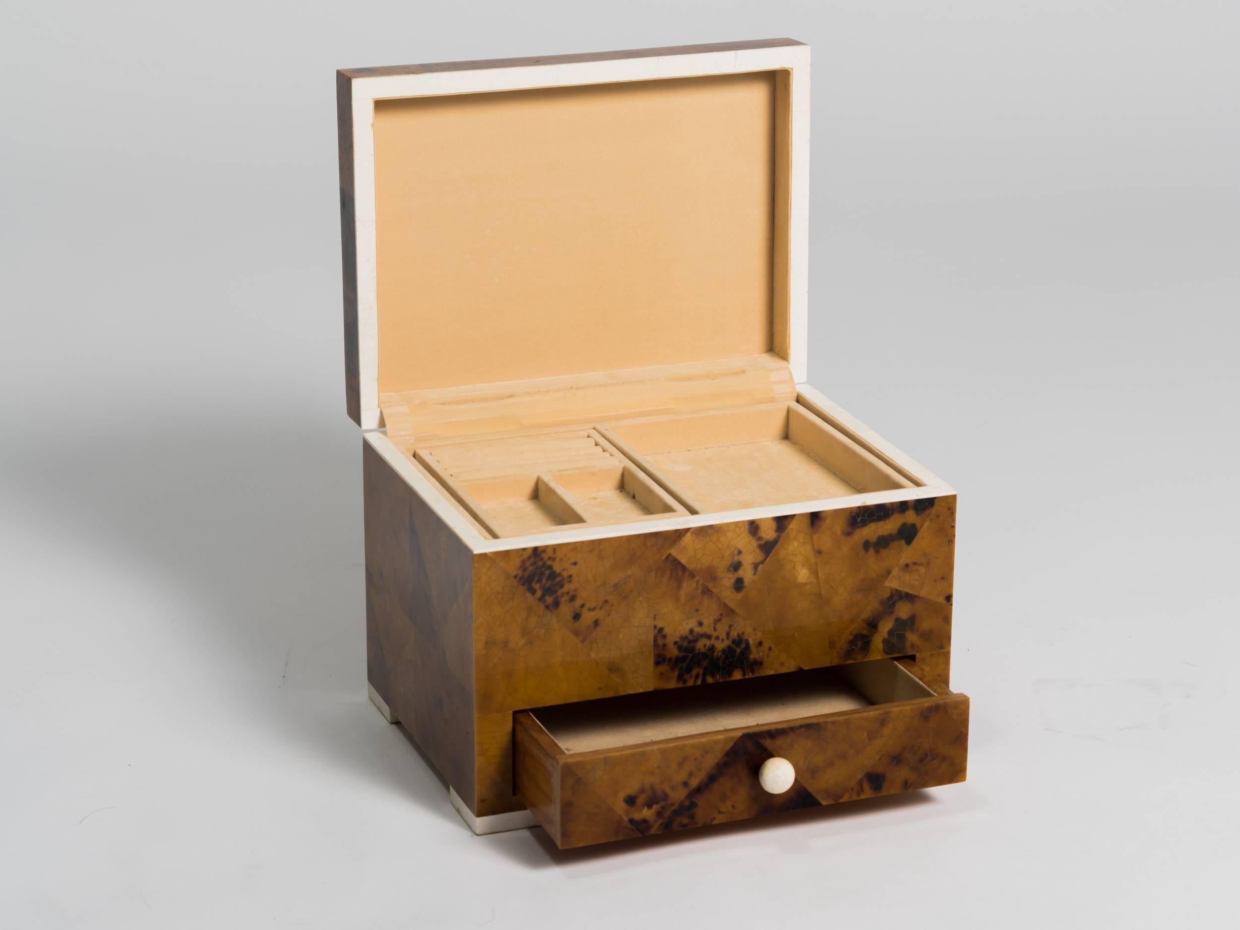 Mid-Century Modern Burl Design Stone Jewelry Box