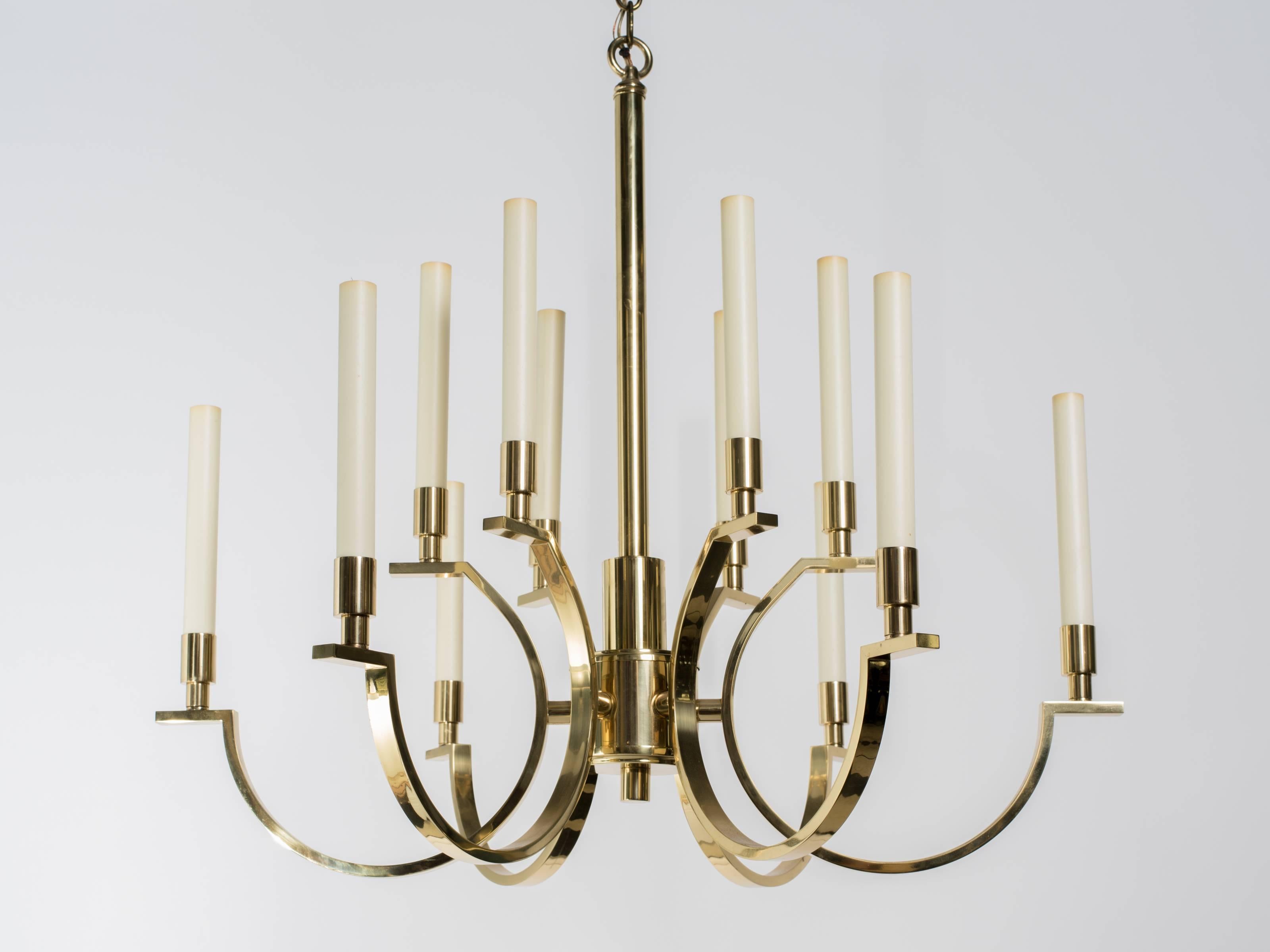 Mid-Century Modern Frederick Copper Modernist Brass Chandelier