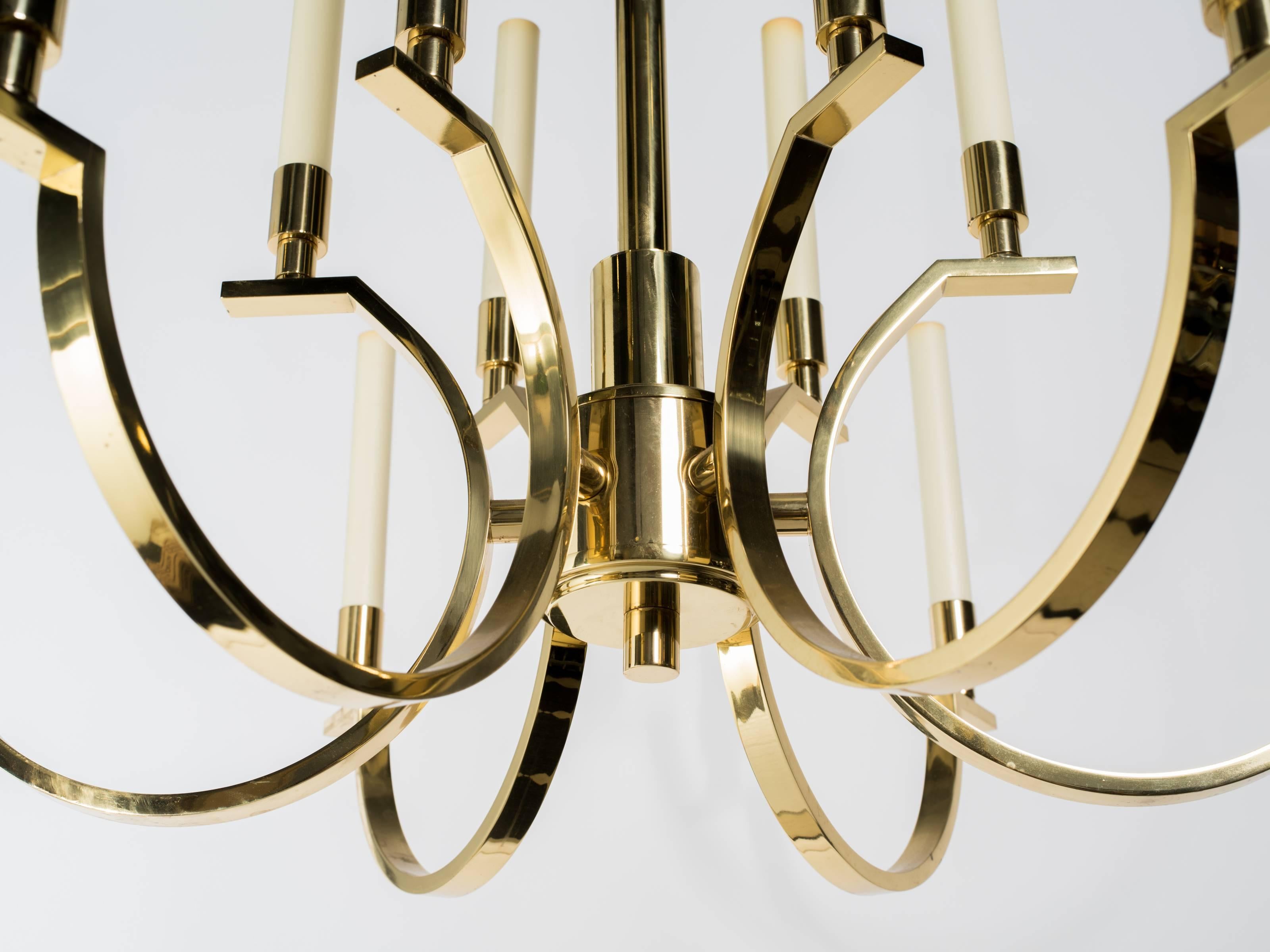 Frederick Copper Modernist Brass Chandelier In Good Condition In Tarrytown, NY