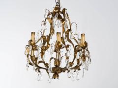 Gilt Metal and Crystal Chandelier