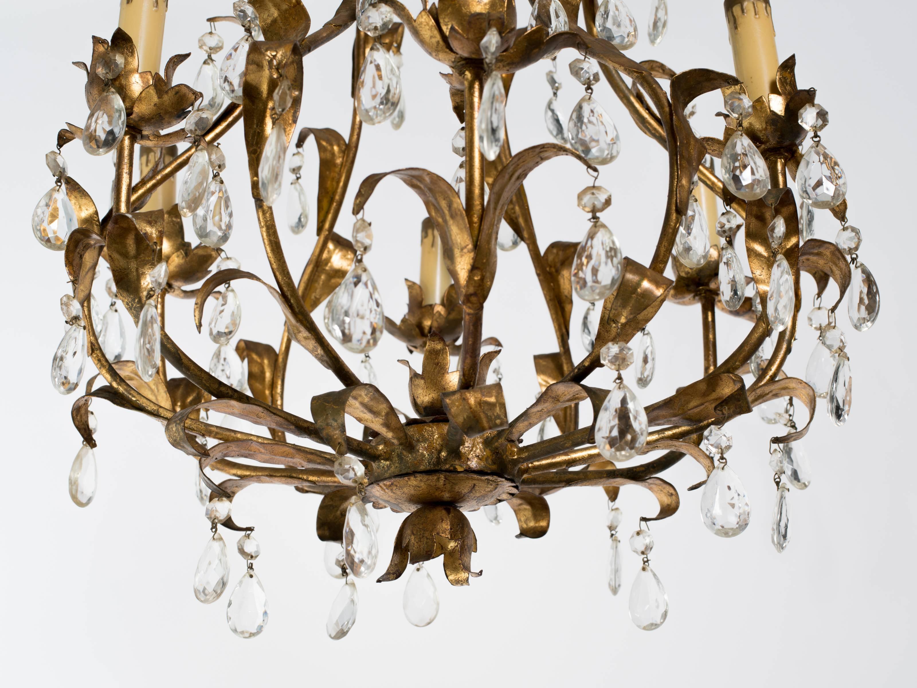 Gilt Metal and Crystal Chandelier For Sale 1