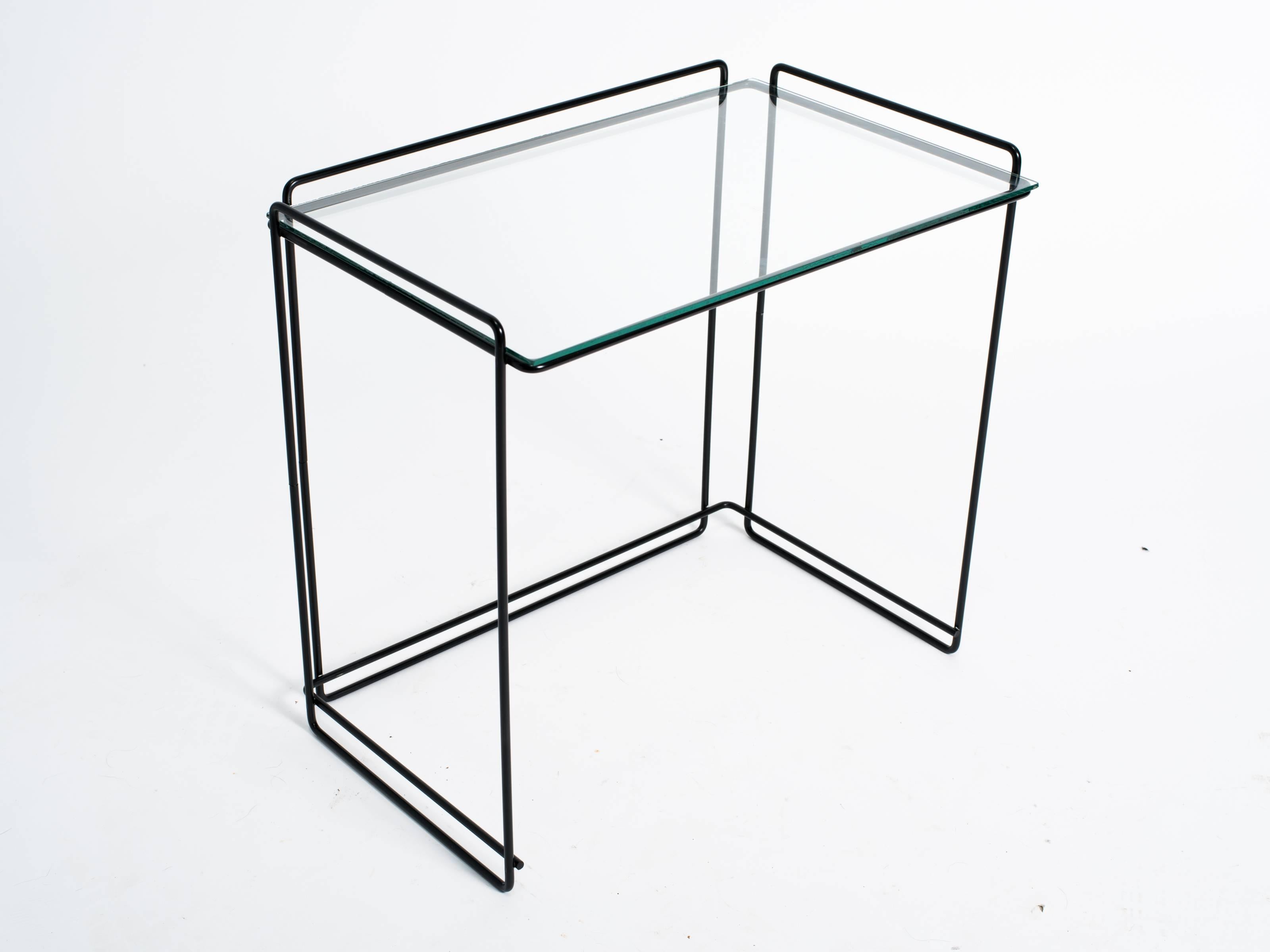 Mid-Century Modern Set of Three Metal and Glass Nesting Tables by Max Sauze