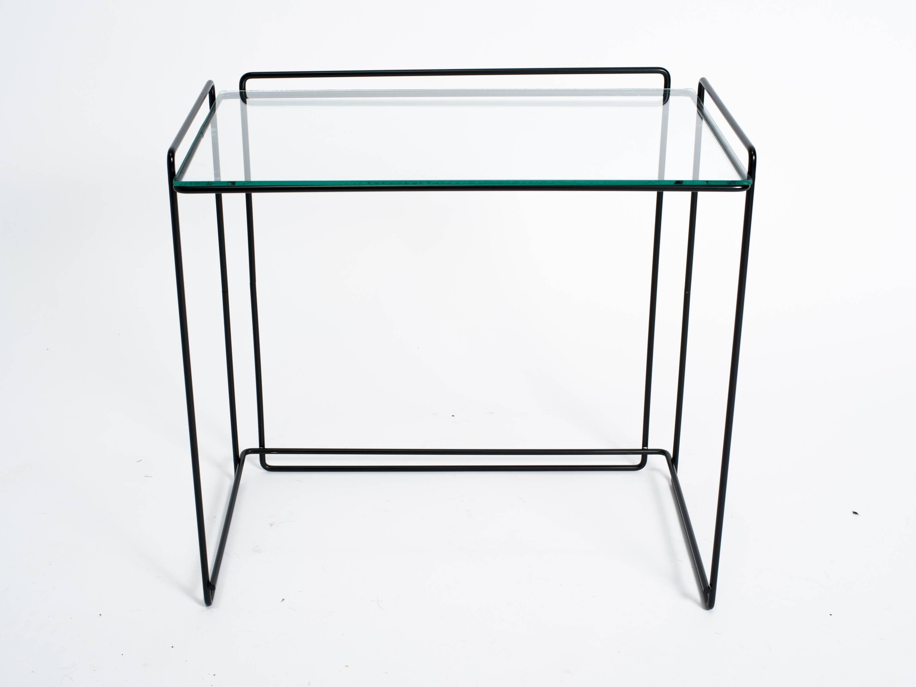 French Set of Three Metal and Glass Nesting Tables by Max Sauze