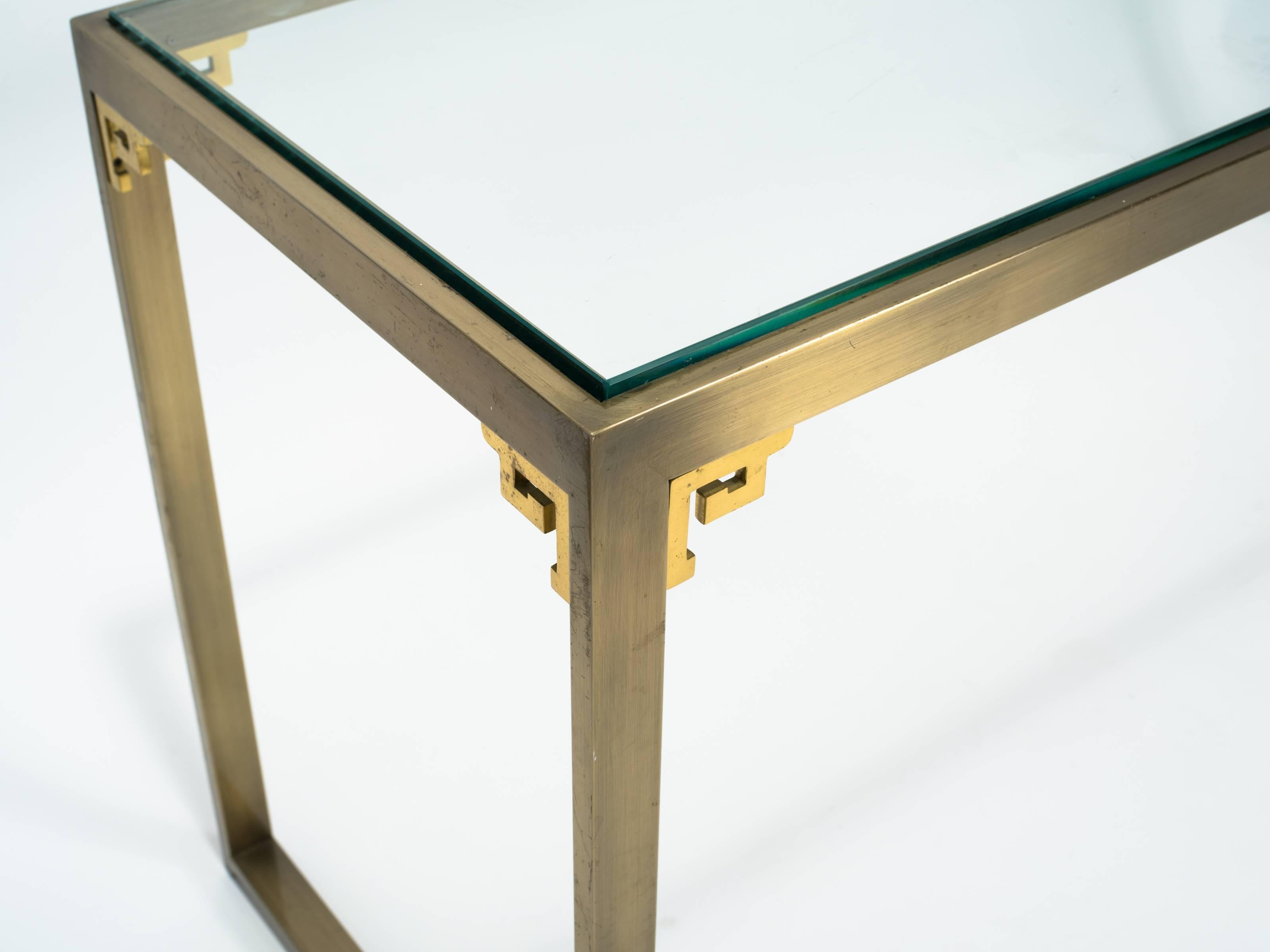 Late 20th Century Greek Key Brass Console Table by Design Institute of America