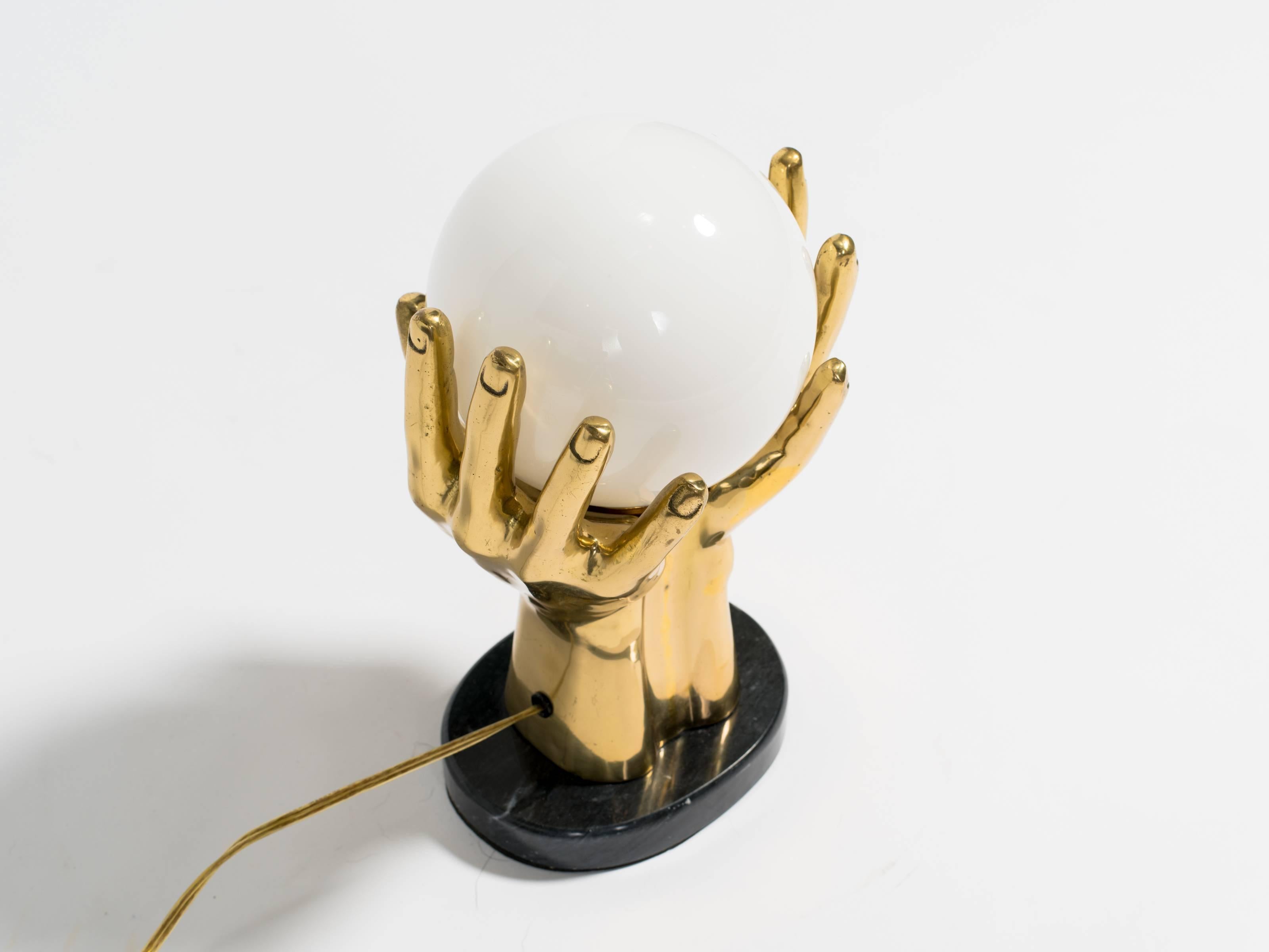 Late 20th Century Brass and Marble Hand Table Lamp