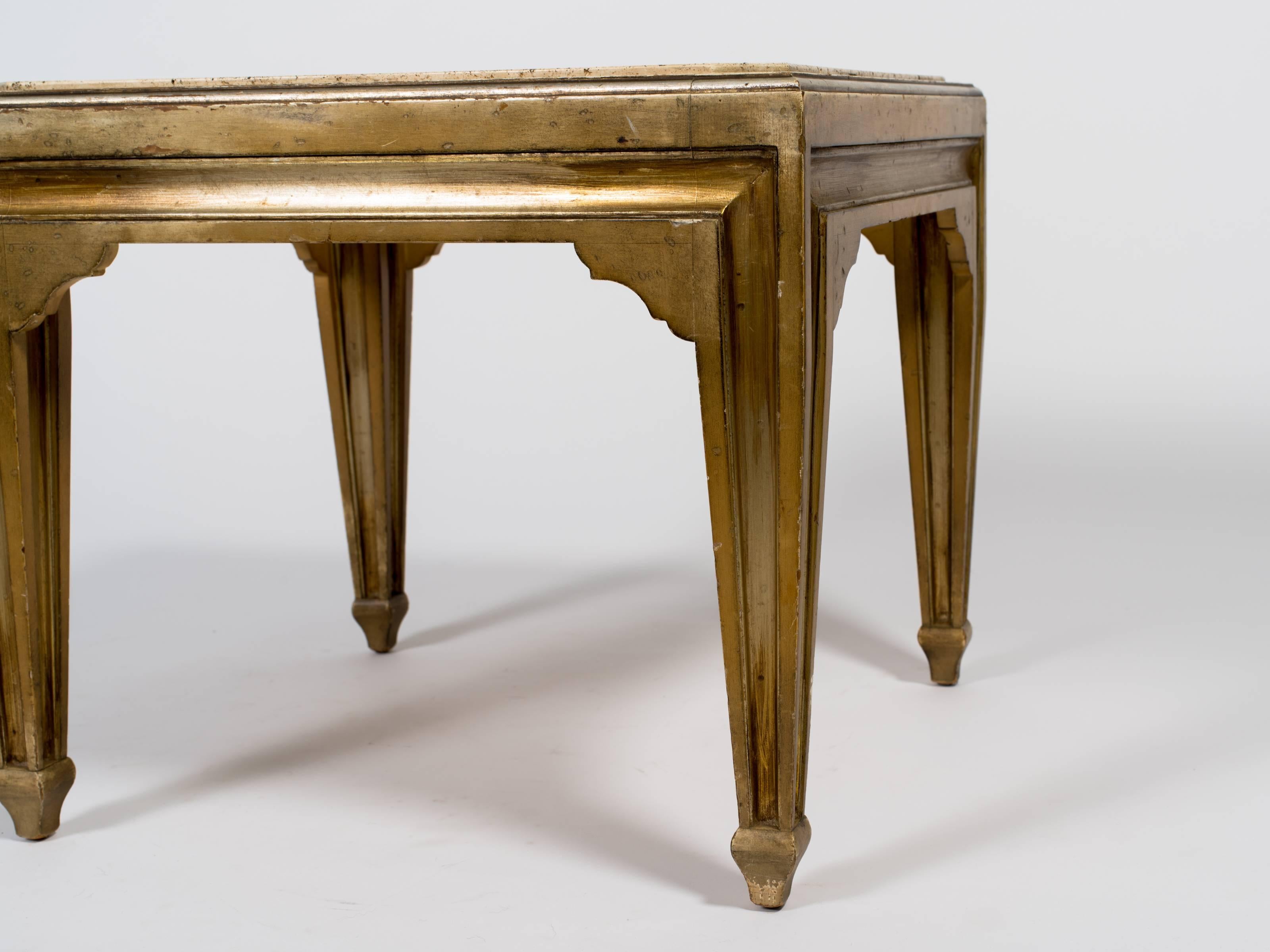 Mid-20th Century Italian Travertine and Silvered Wood Side Tables