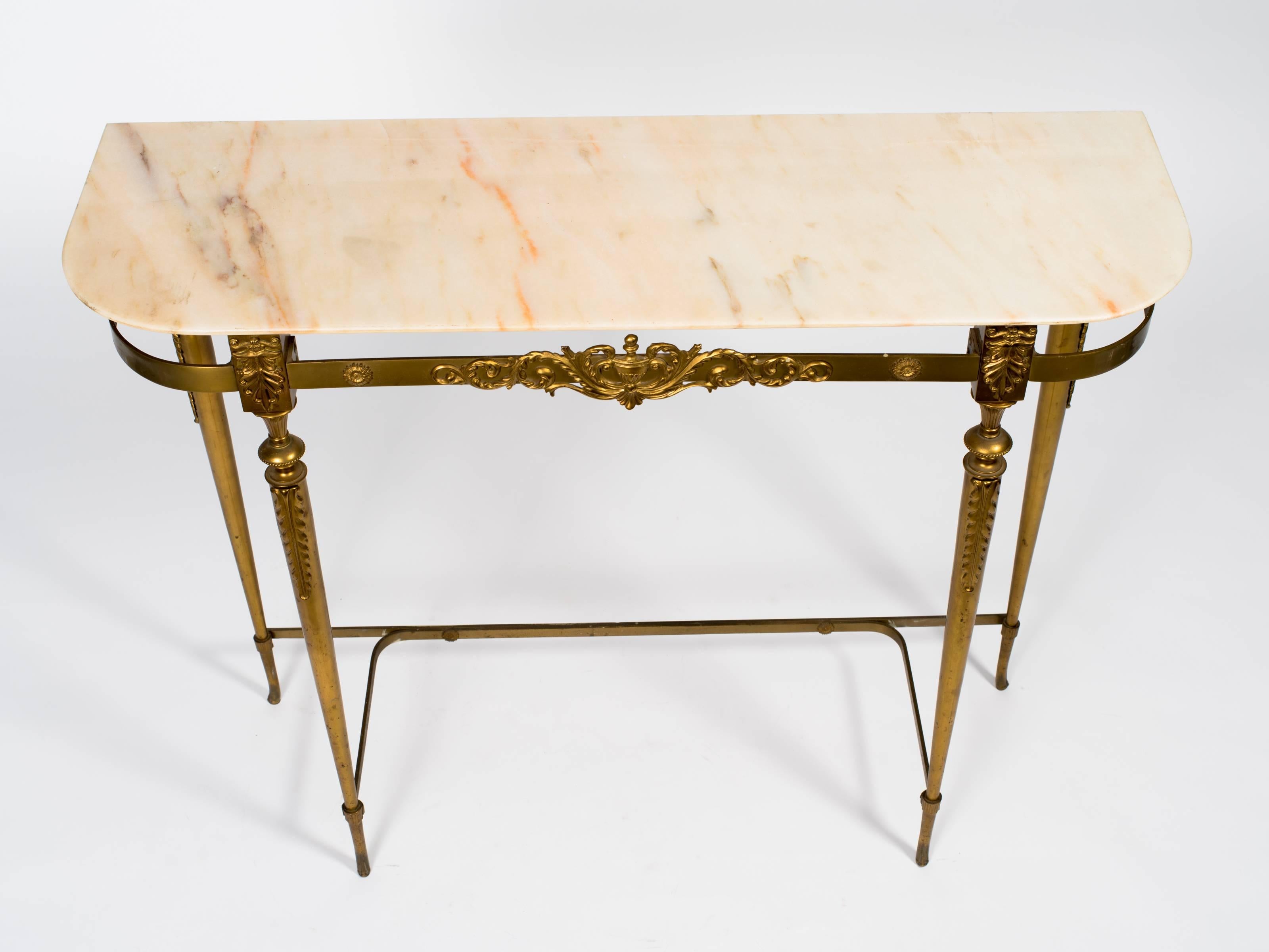 Italian brass and marble top console table.