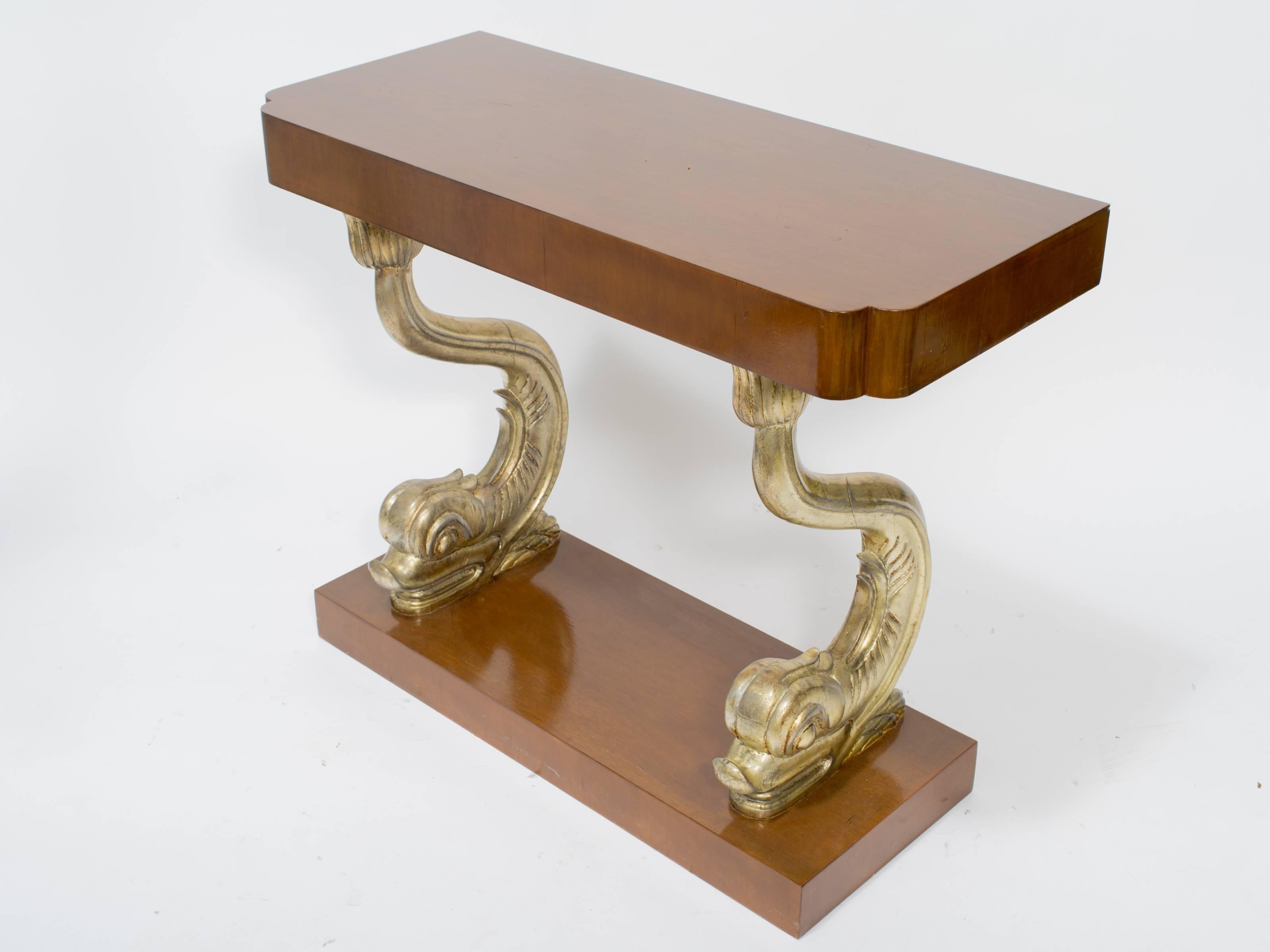 Art Deco 1940s Silvered Dolphin Console Table