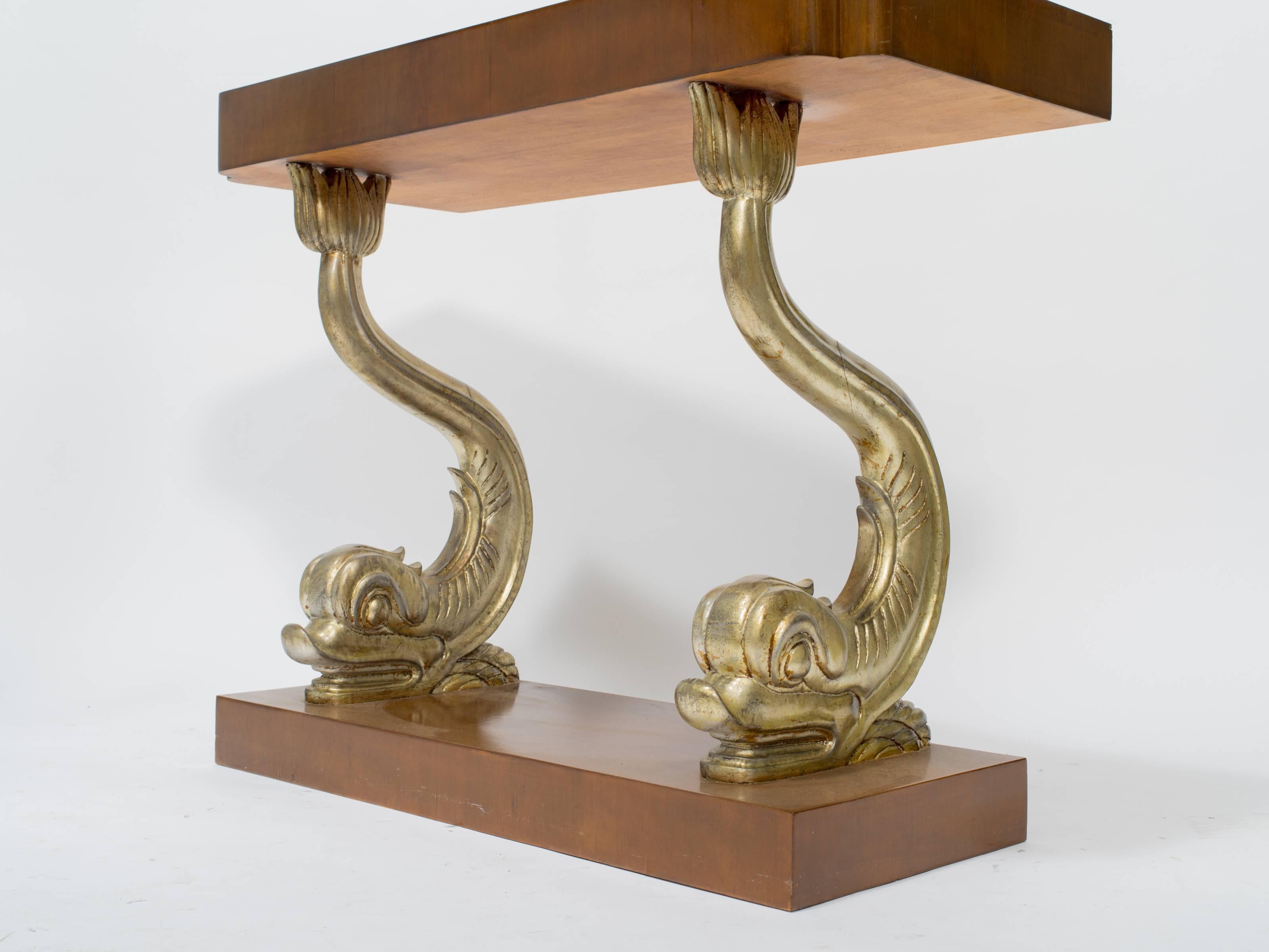 Mid-20th Century 1940s Silvered Dolphin Console Table