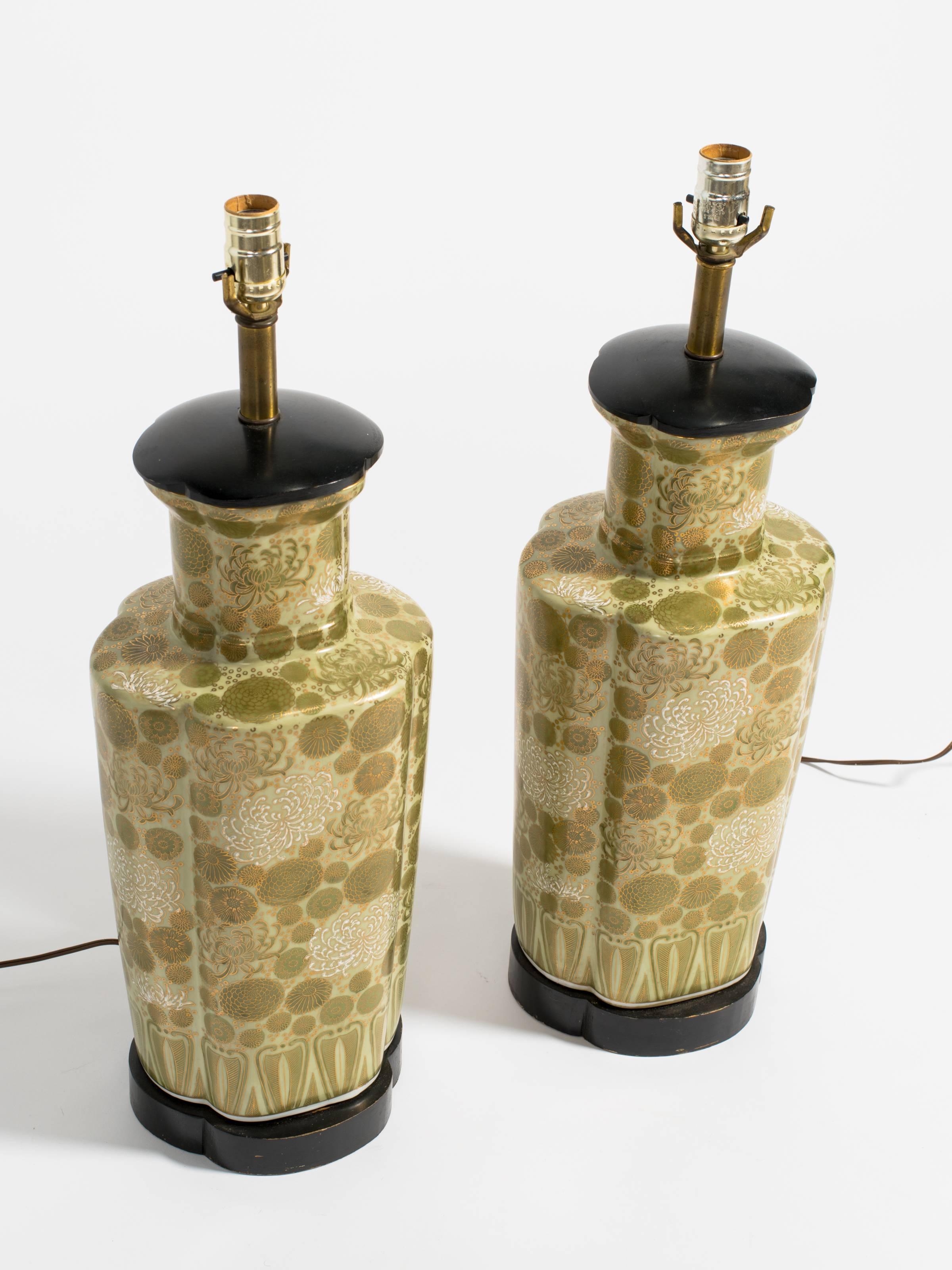 Pair of Asian Style hand-painted ceramic table lamps.