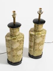 Pair of Asian Style Hand-Painted Ceramic Lamps