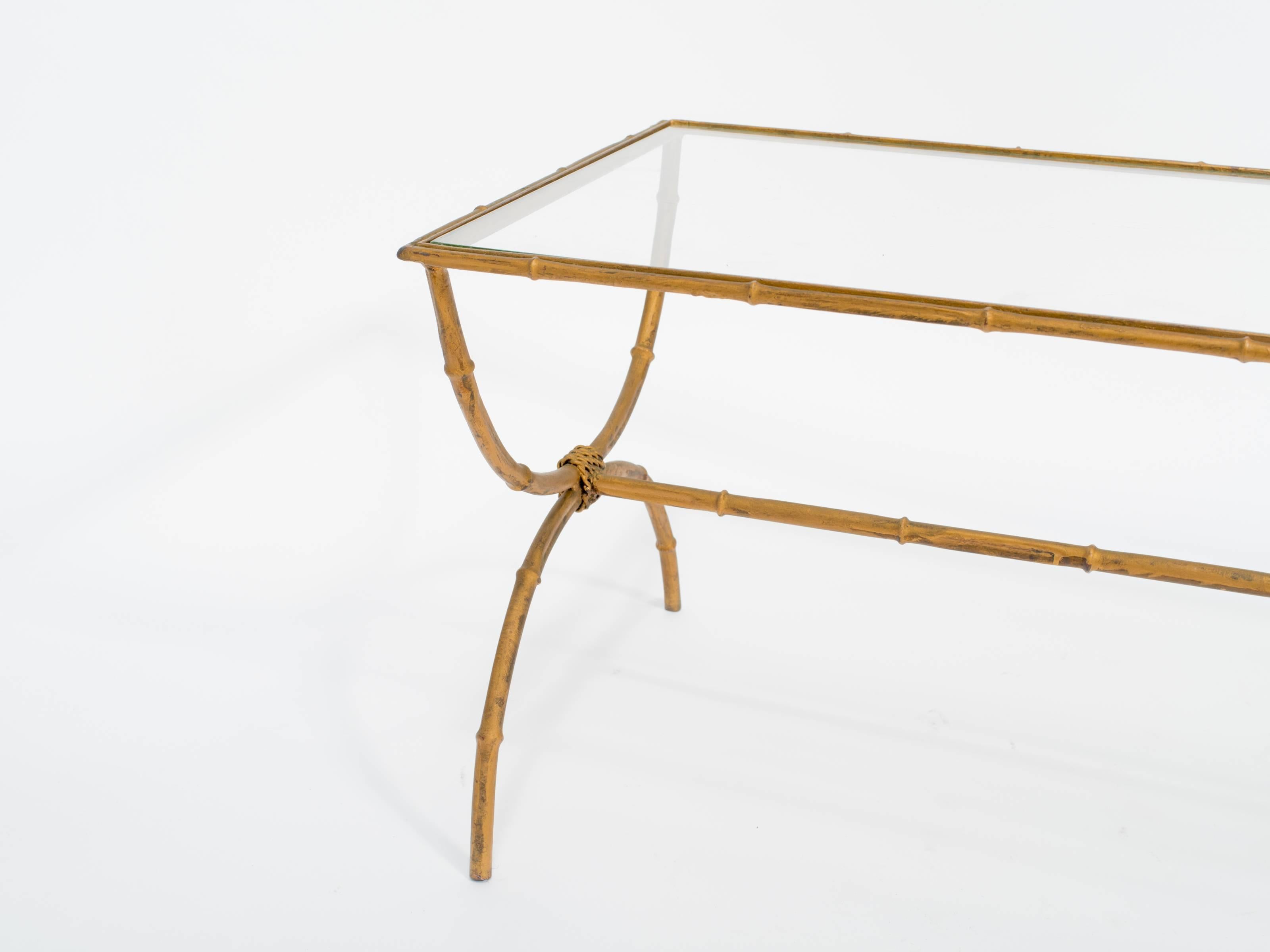 Gilt Metal Faux Bamboo Coffee Table In Good Condition In Tarrytown, NY