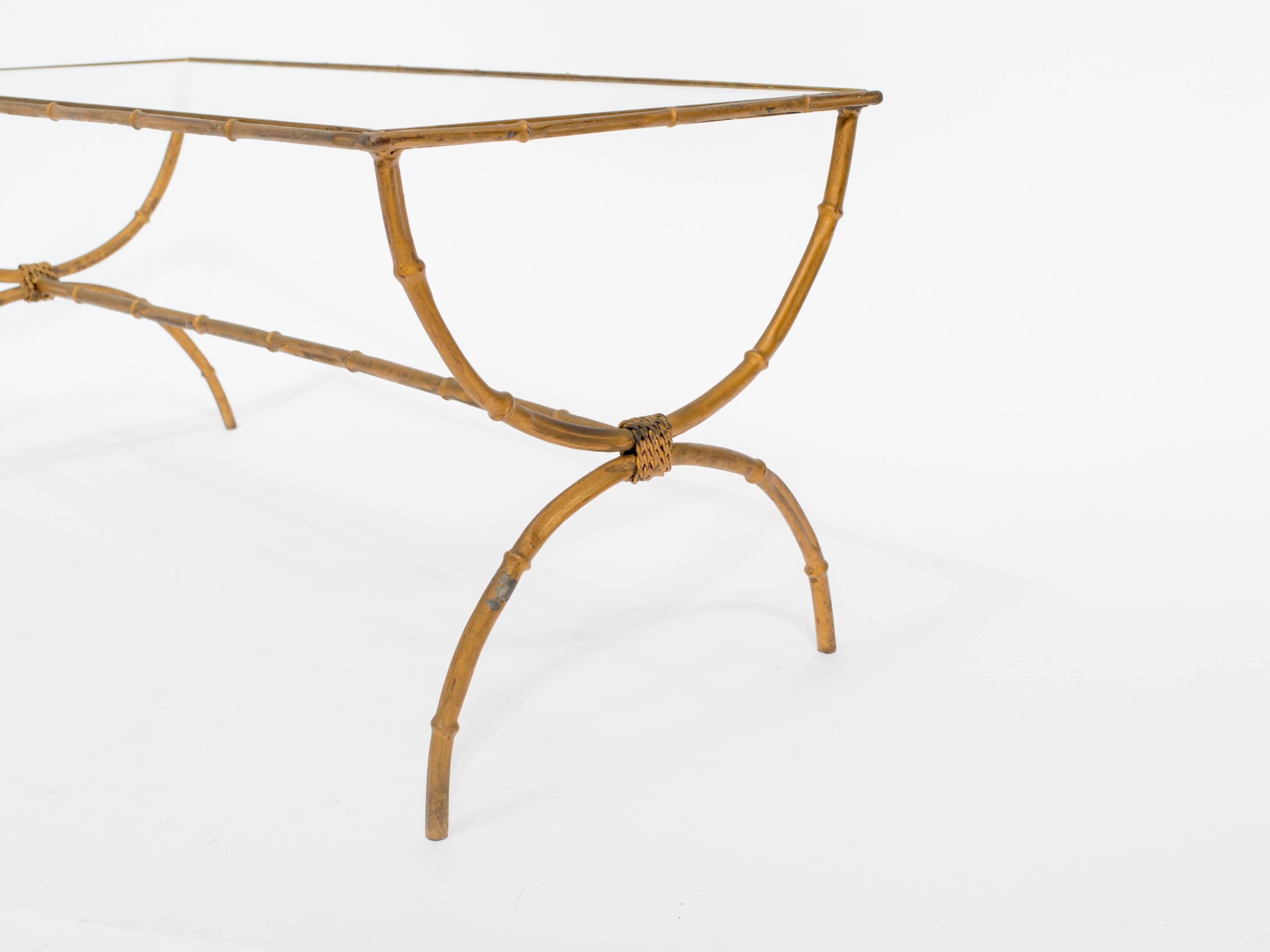 Late 20th Century Gilt Metal Faux Bamboo Coffee Table