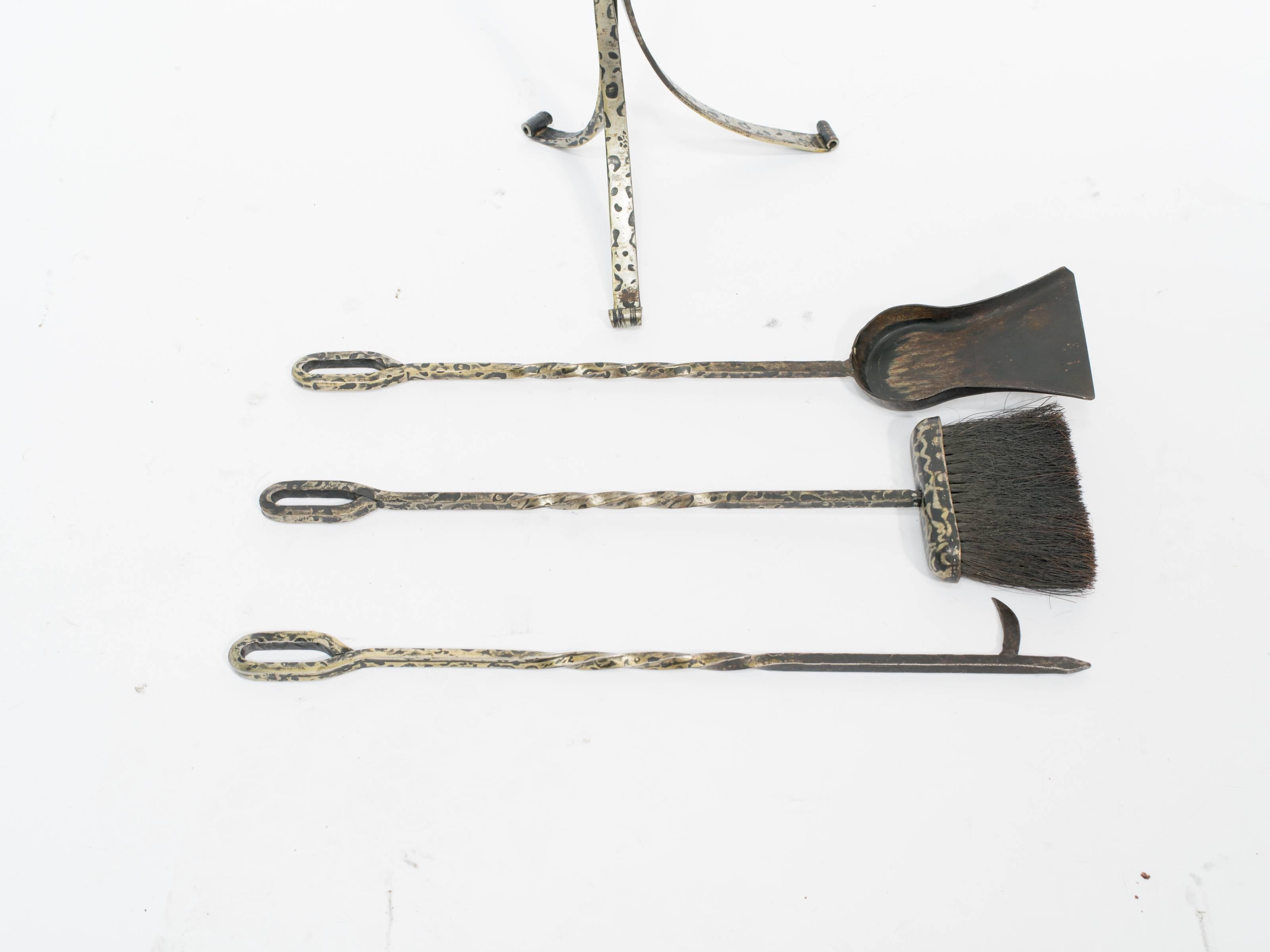 Arts and Crafts Set of Arts & Crafts Hammered Iron Fireplace Tools