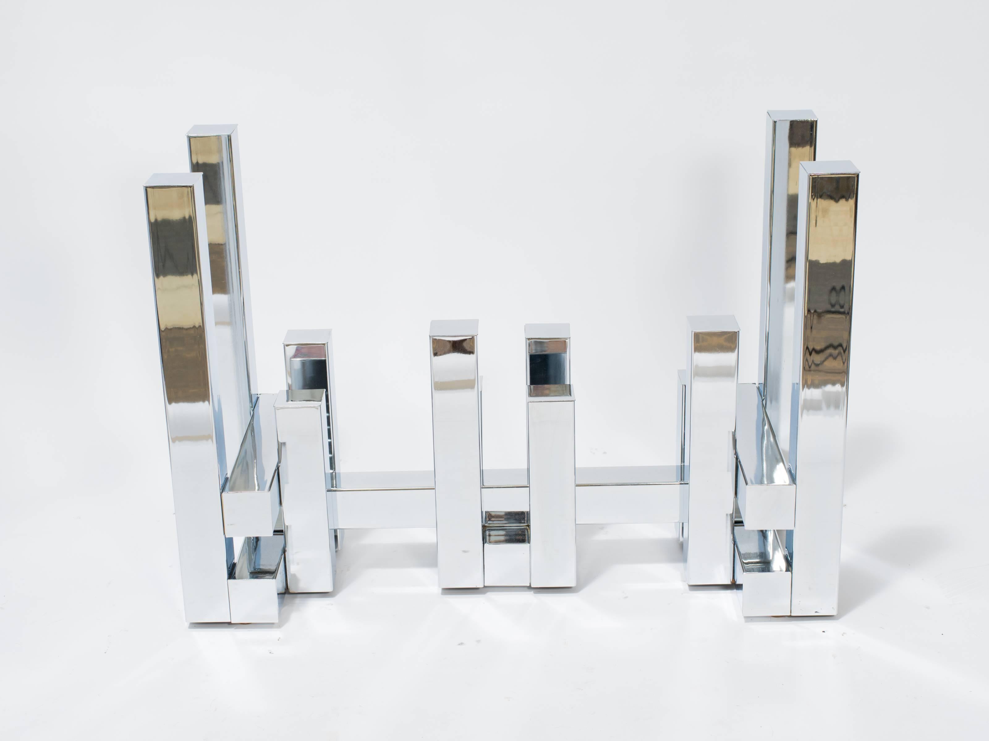 Late 20th Century 1970s Chrome and Glass Cityscape Console Table