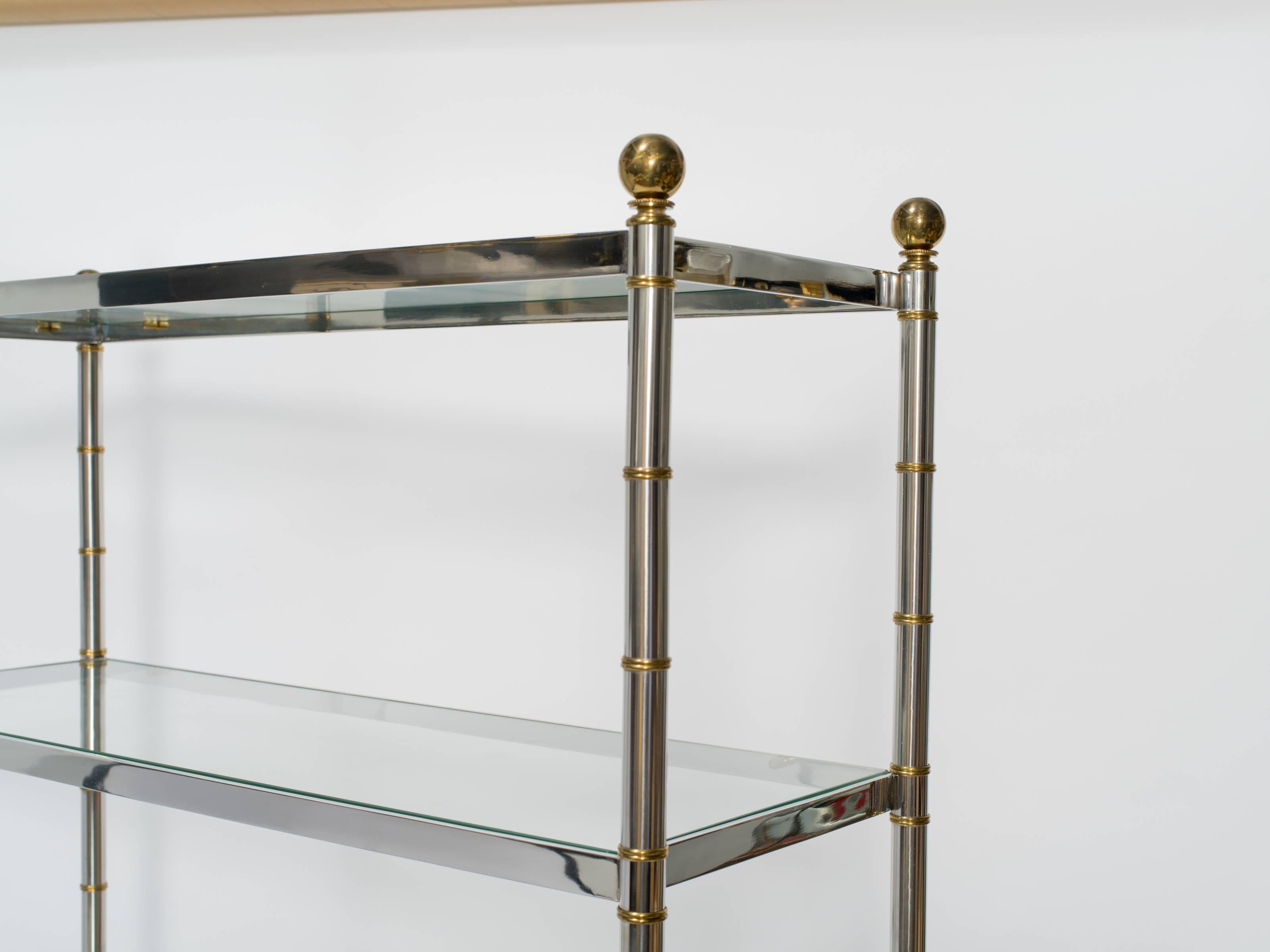 Pair of Chrome and Brass Faux Bamboo Étagères In Good Condition In Tarrytown, NY
