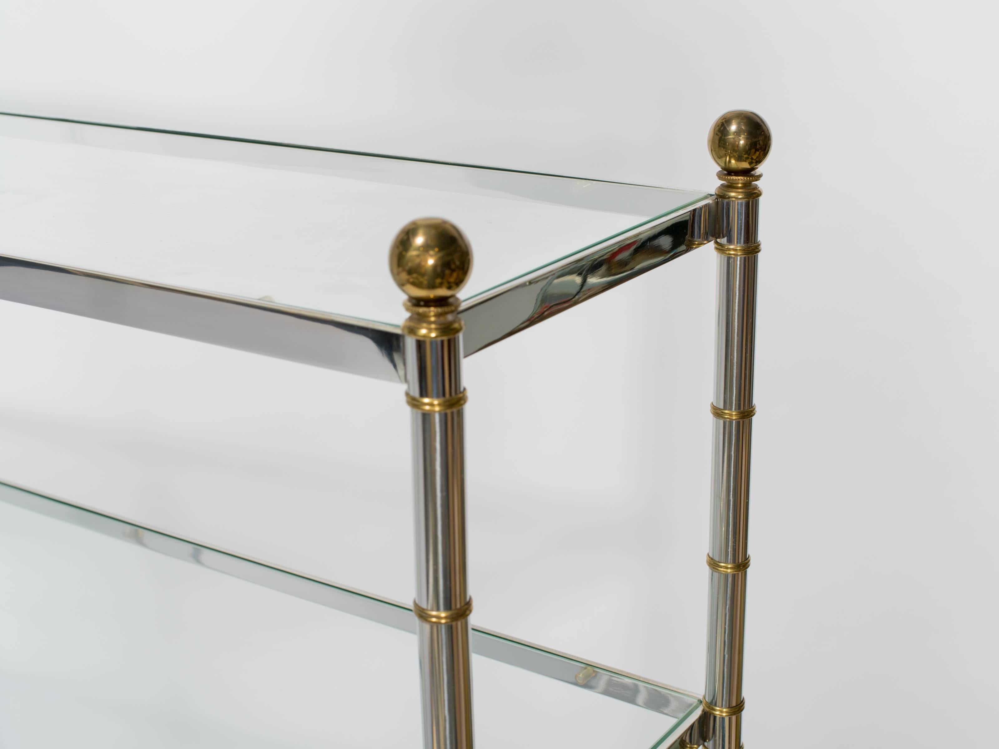 Pair of Chrome and Brass Faux Bamboo Étagères 2