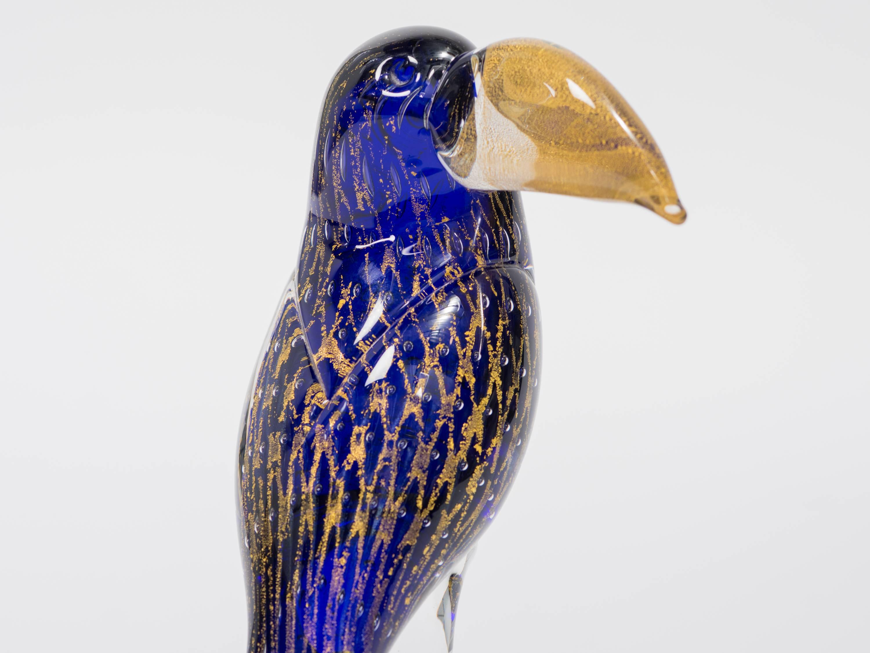 Blue and gold flake Murano glass toucan.