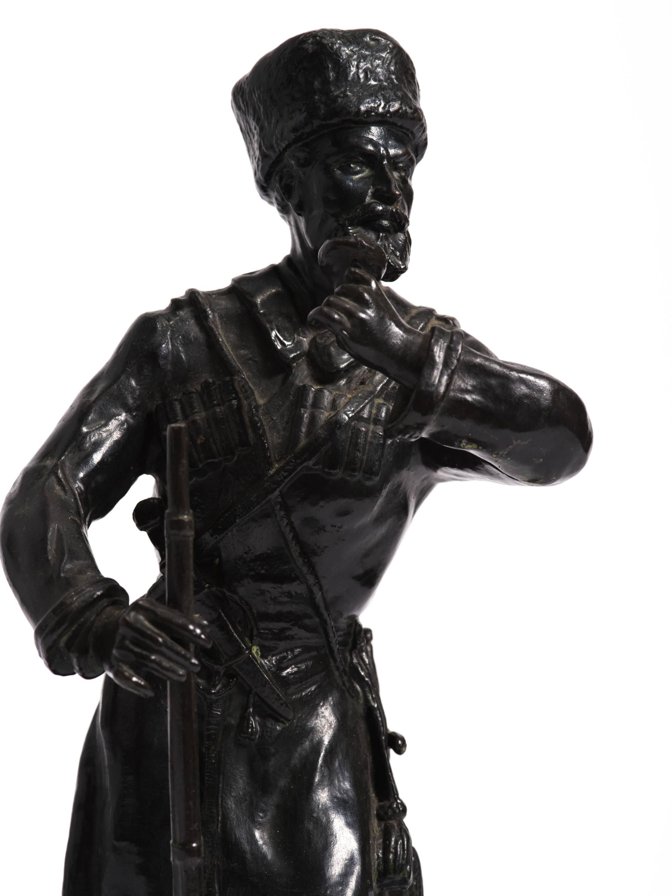 Bronze Statue de cosaque russe en bronze en vente