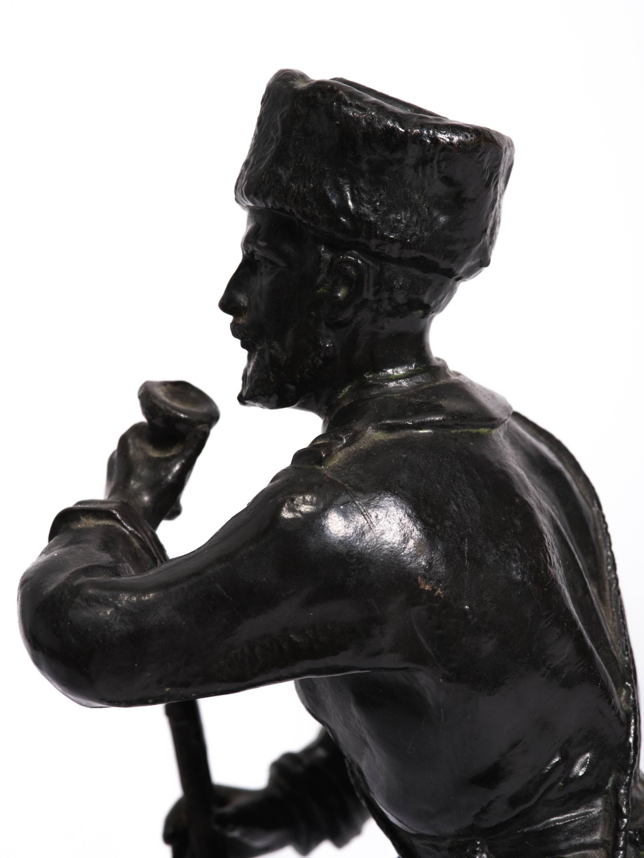 Mid-20th Century Russian Bronze Cossack Figure Statue For Sale