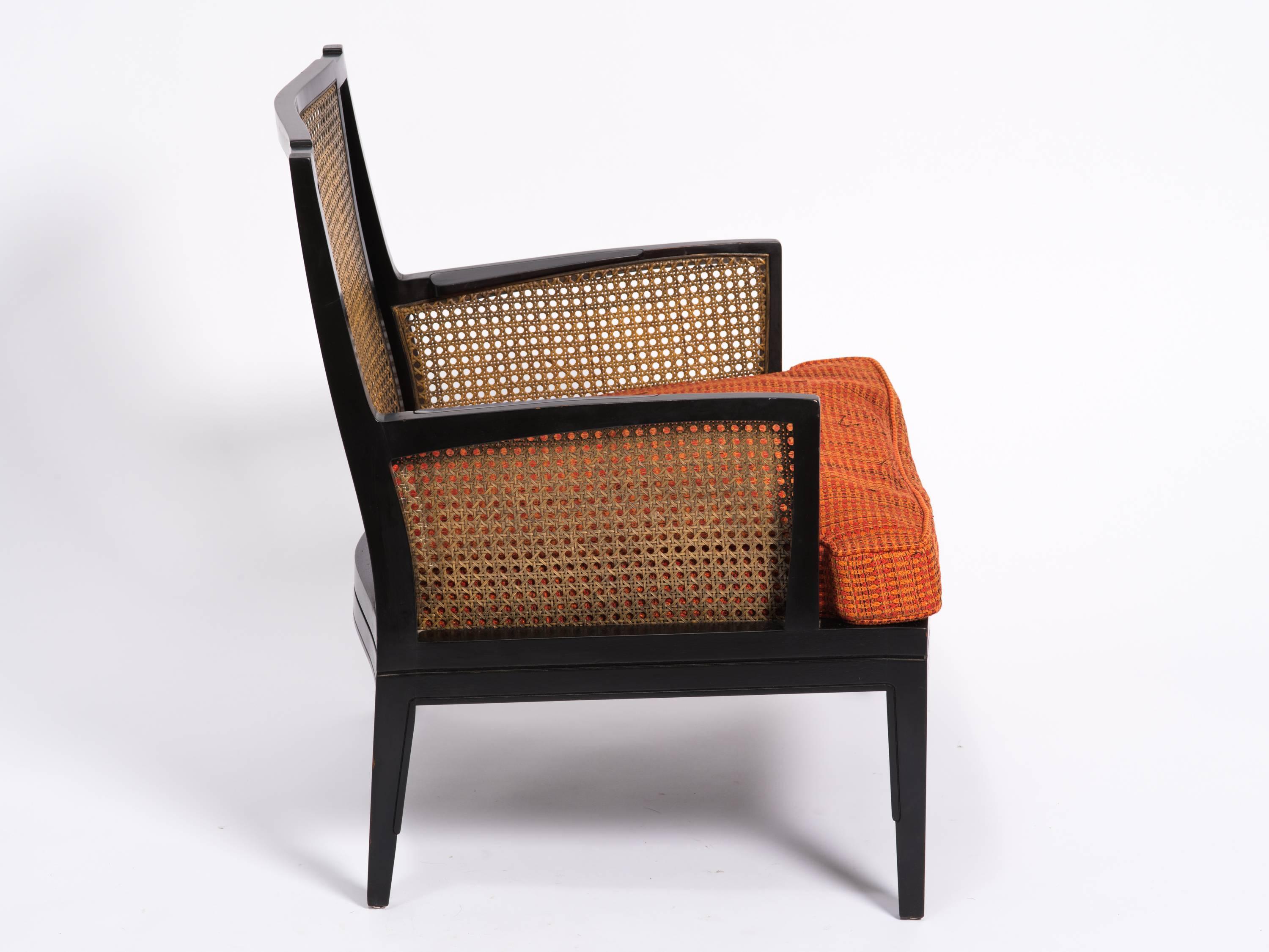 Lacquered Pair of Art Deco Caned Lounge Chairs