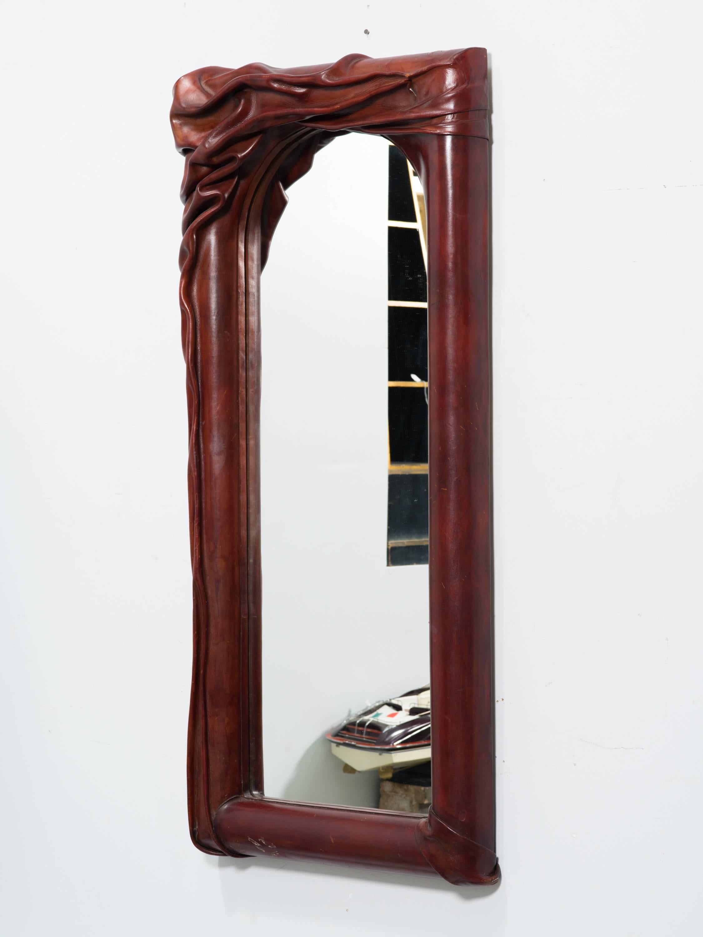 Late 20th Century Sculptural Leather Wall Mirror For Sale