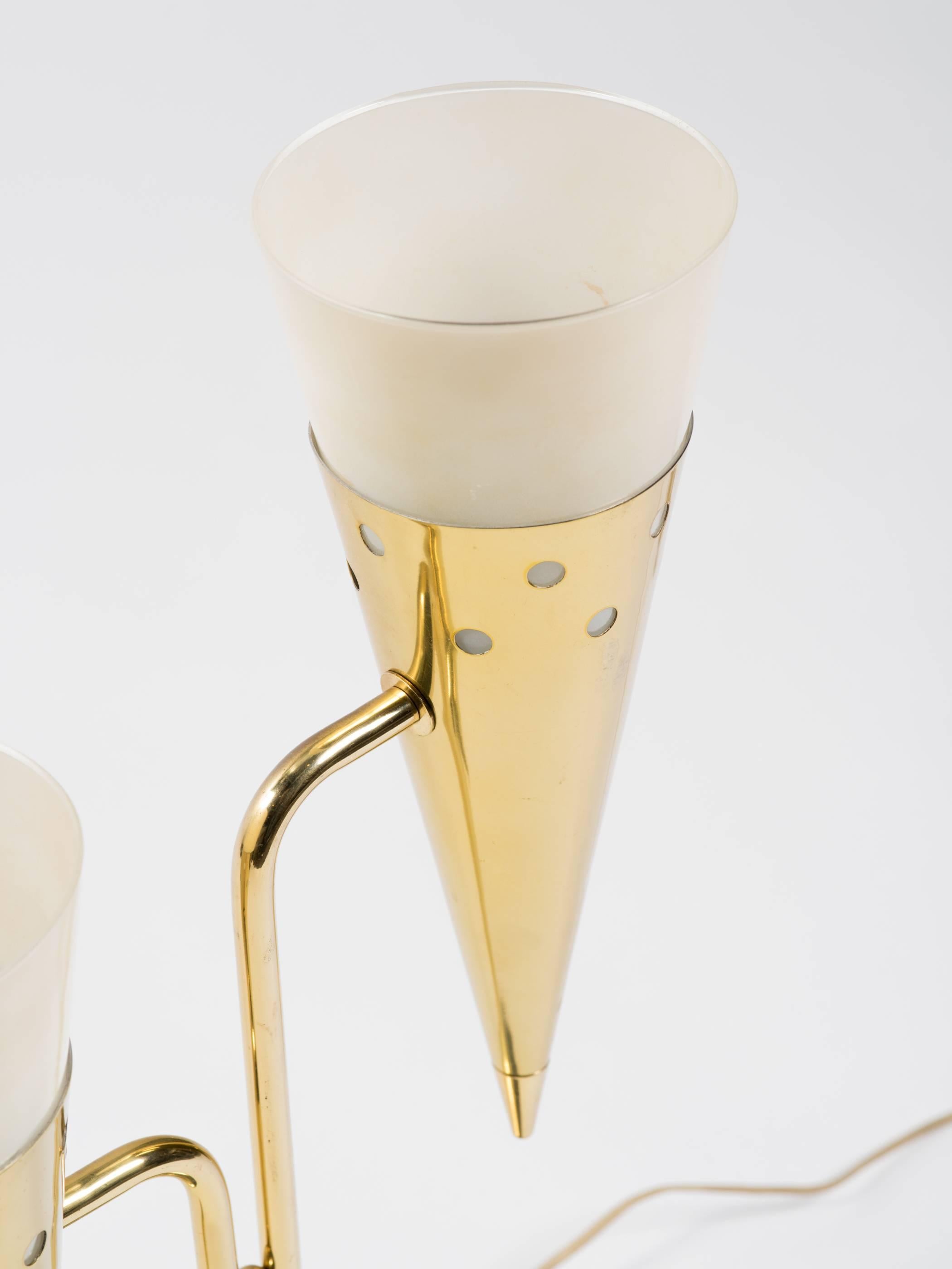 Mid-Century Modern Double Light Brass Lamp by Laurel