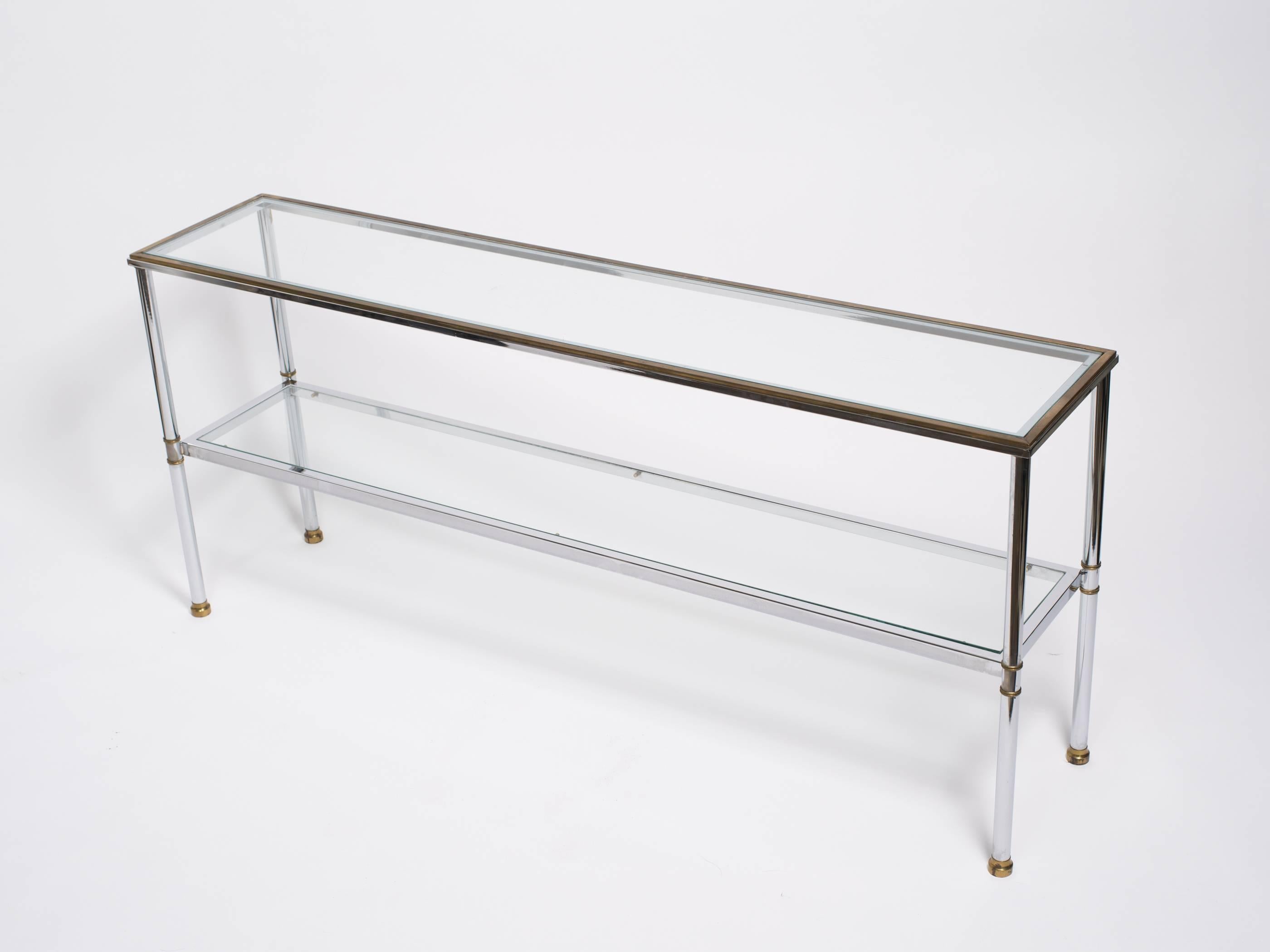 Nice chrome and brass console table.