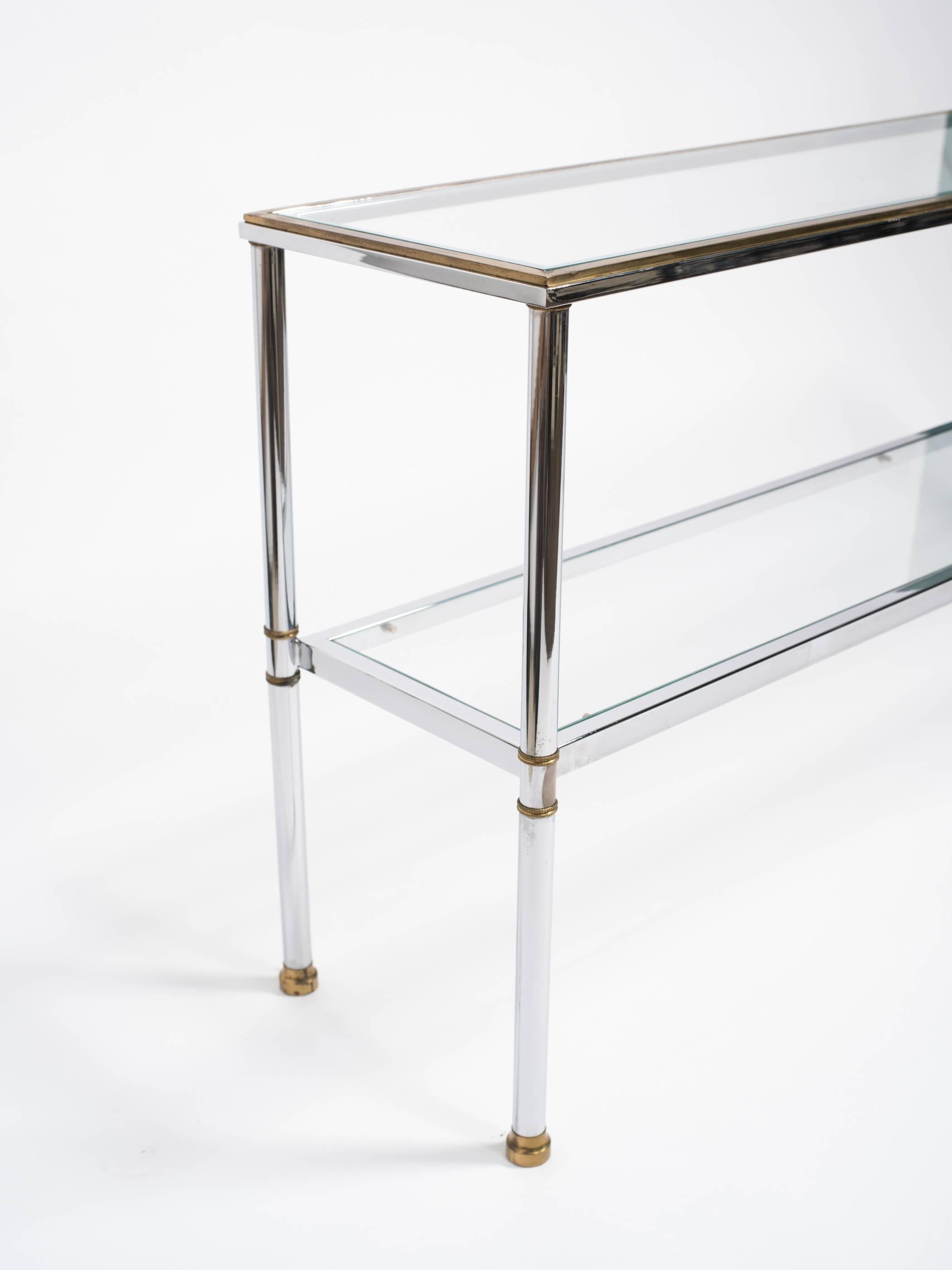 Mid-Century Modern Chrome and Brass Console Table