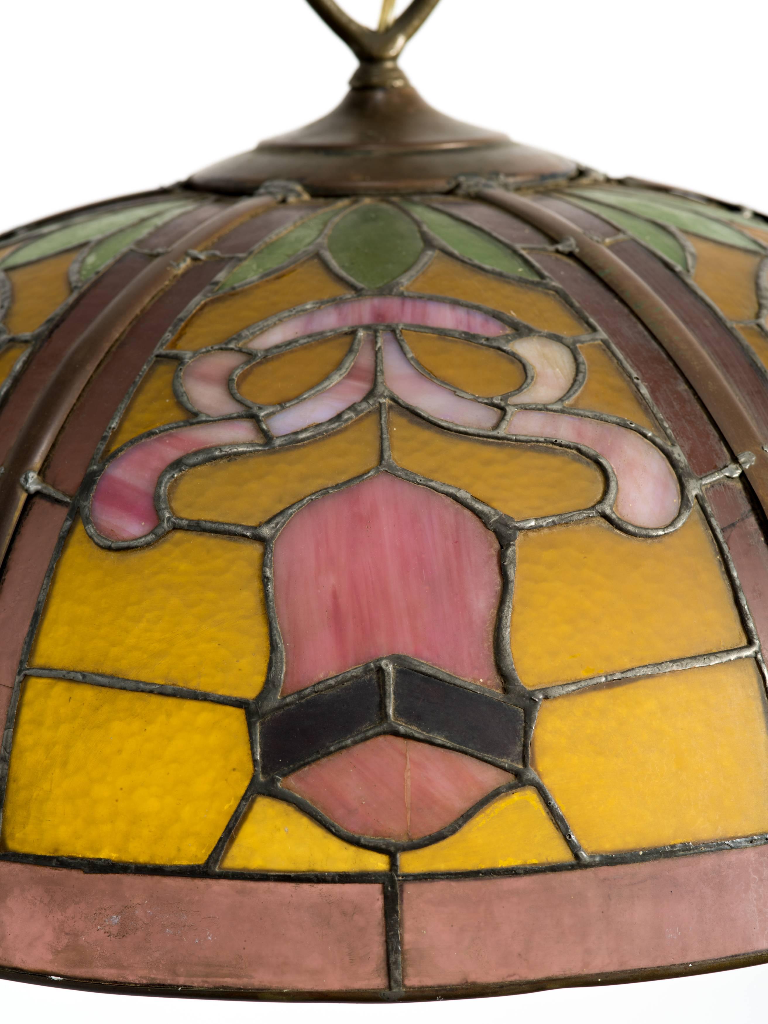 1940s Leaded Glass Light Fixture In Fair Condition In Tarrytown, NY