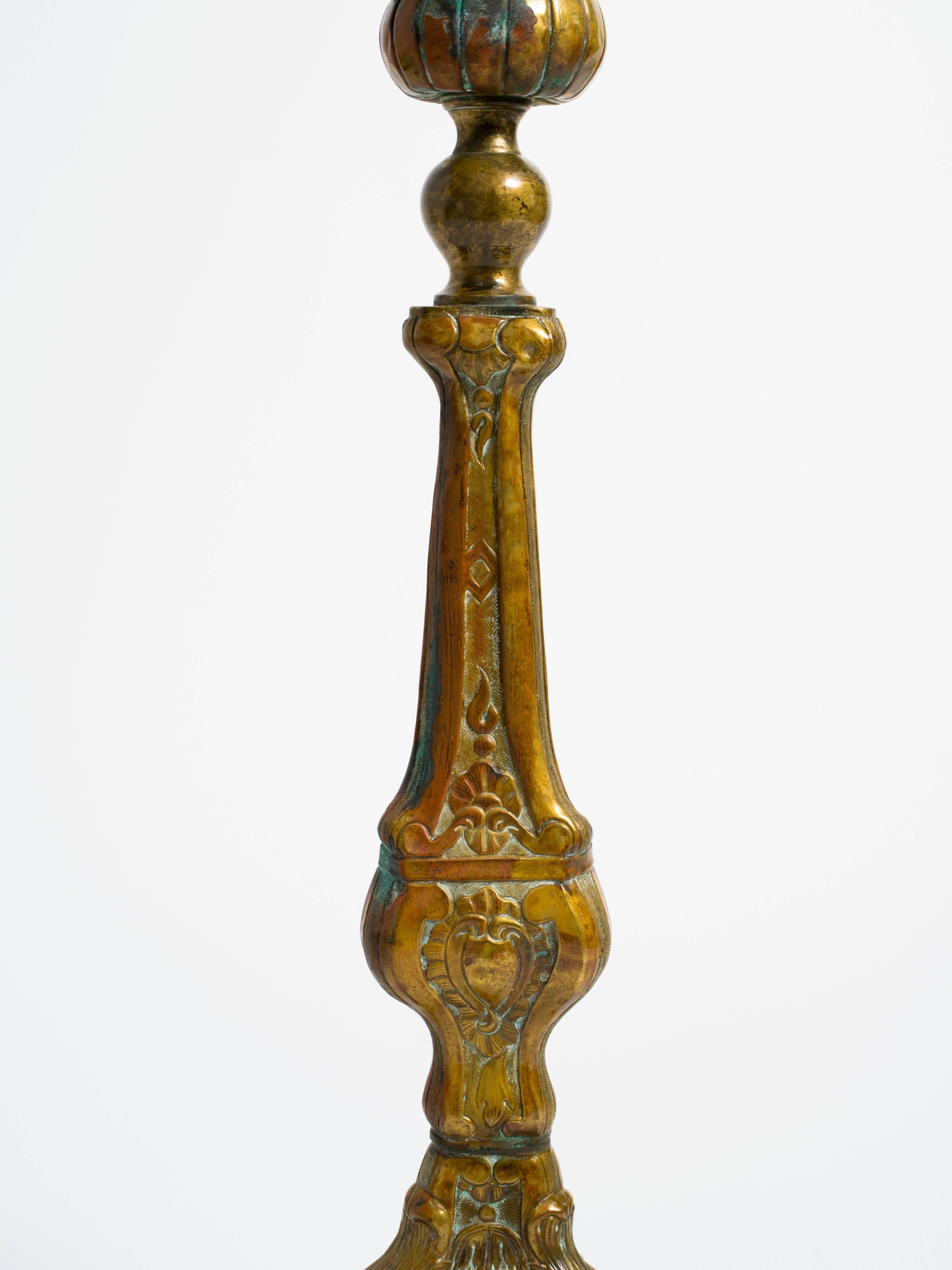 Early 20th Century Large Brass Candlestick Lamp